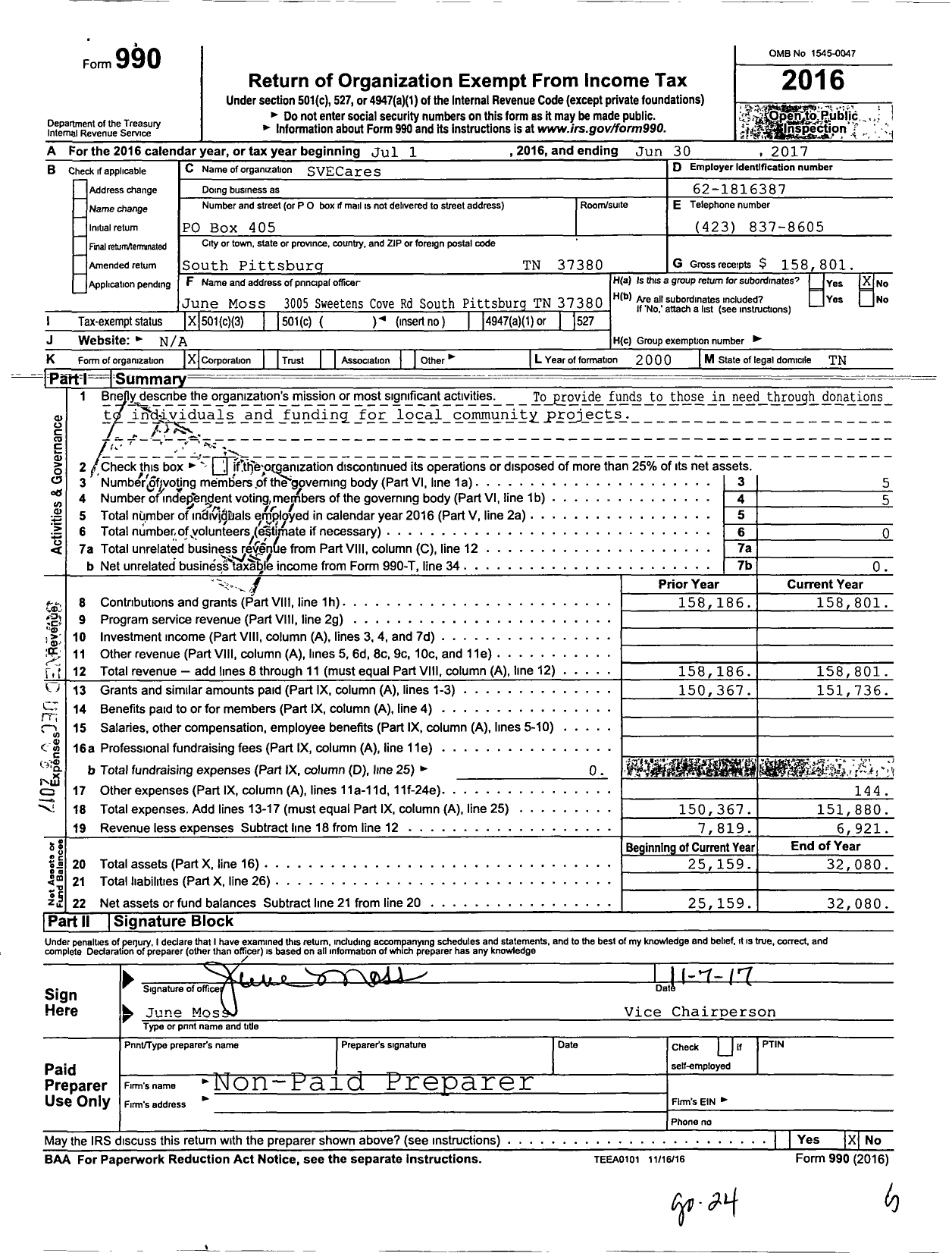 Image of first page of 2016 Form 990 for Svecares