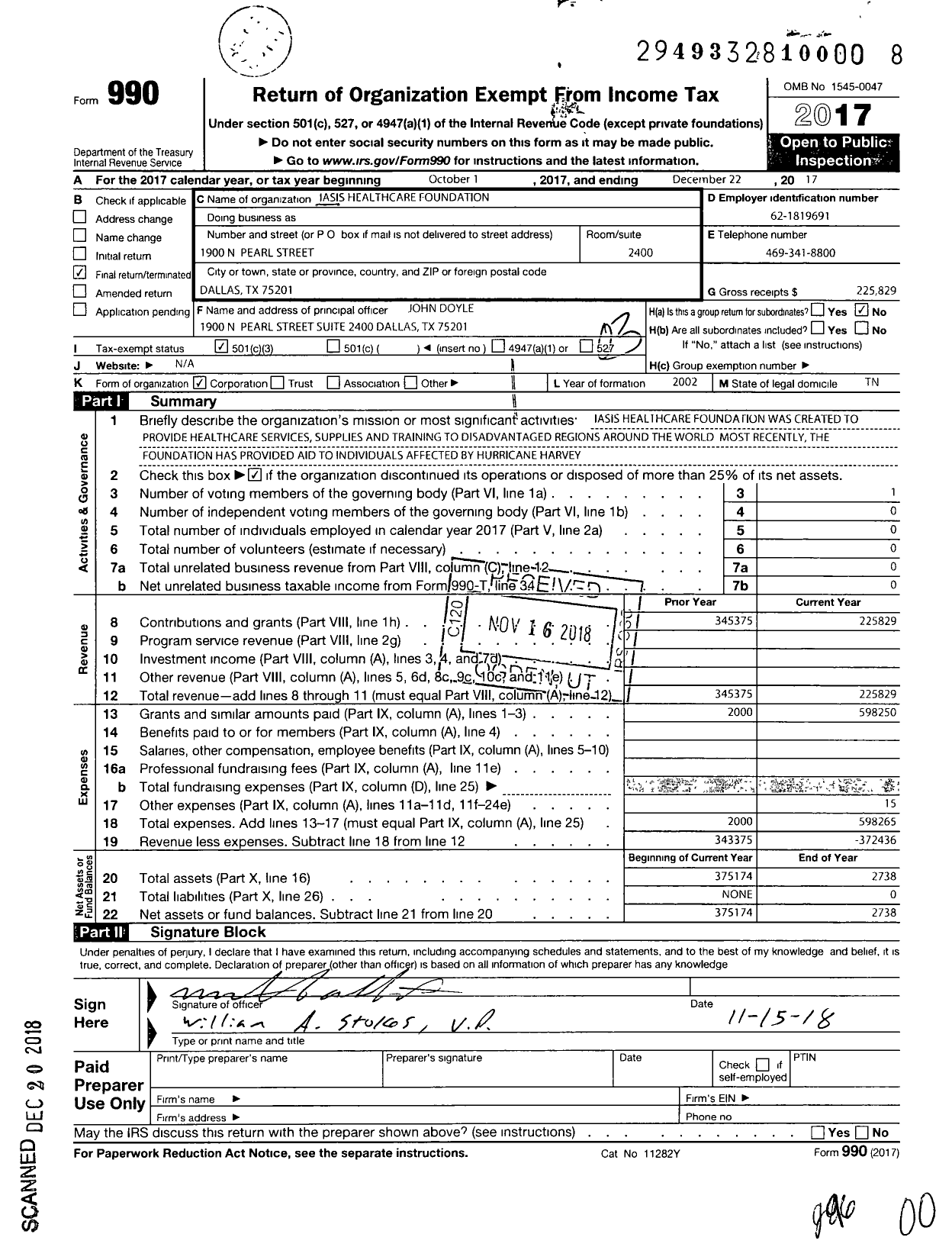 Image of first page of 2017 Form 990 for Iasis Healthcare Foundation