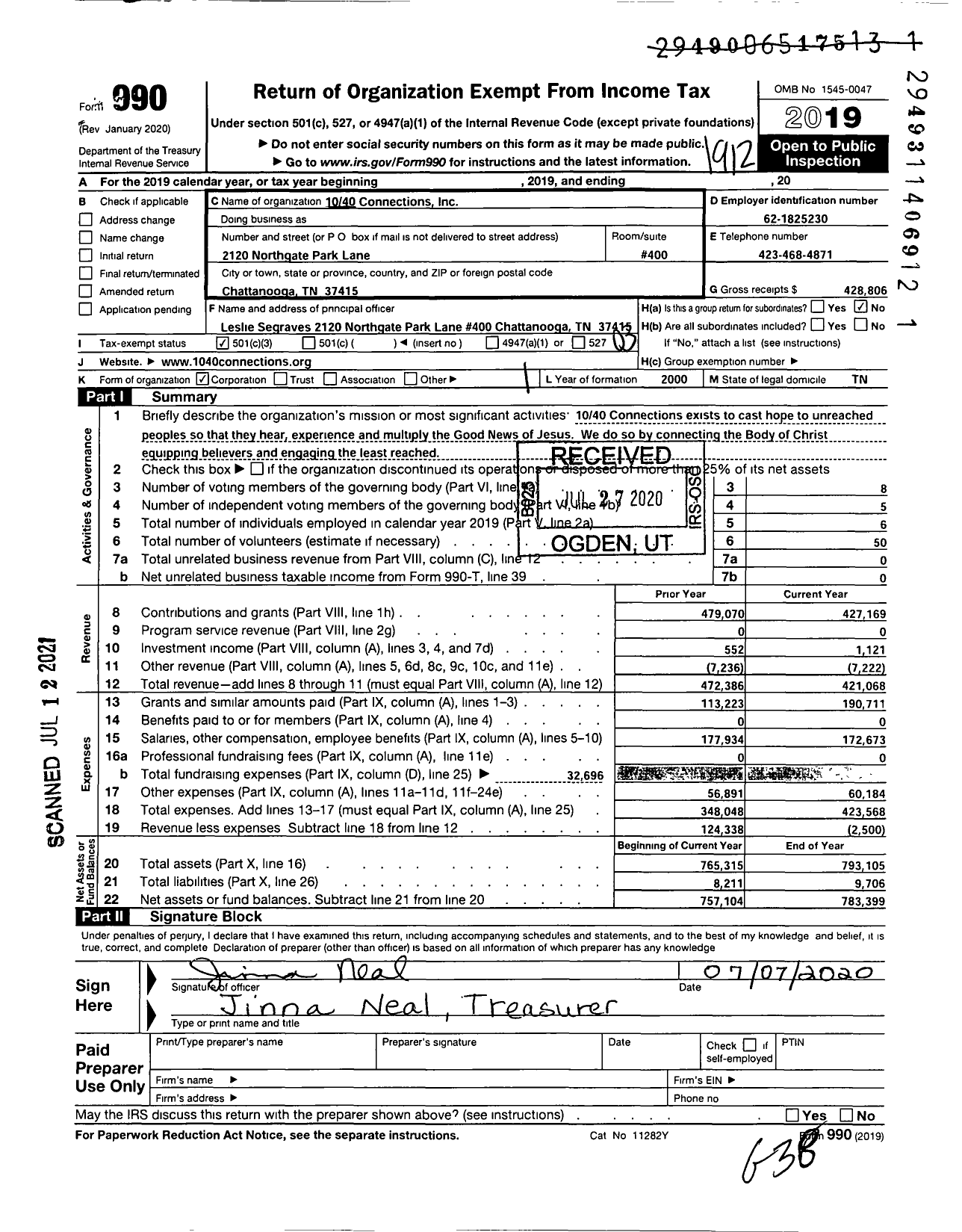 Image of first page of 2019 Form 990 for 1040 Connections