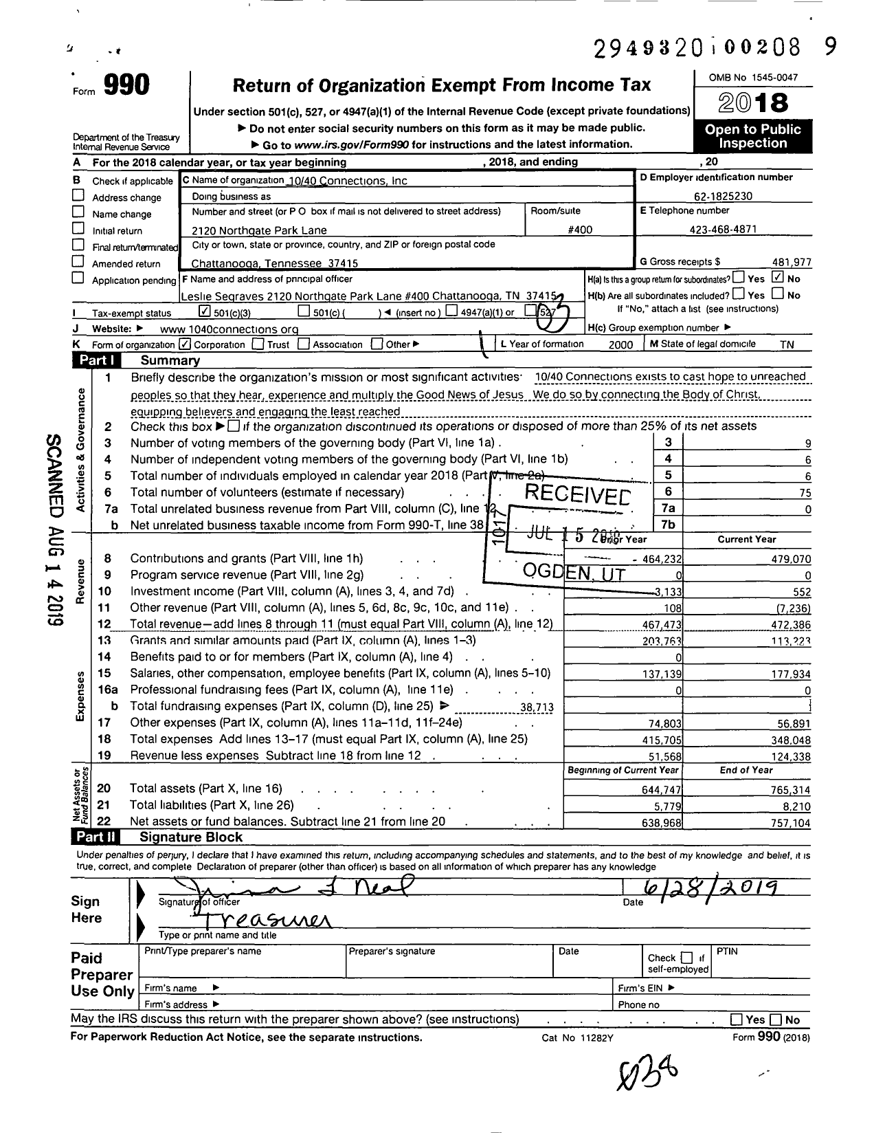 Image of first page of 2018 Form 990 for 1040 Connections