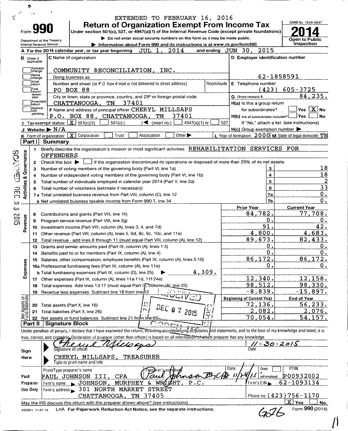 Image of first page of 2014 Form 990 for Community Reconciliation