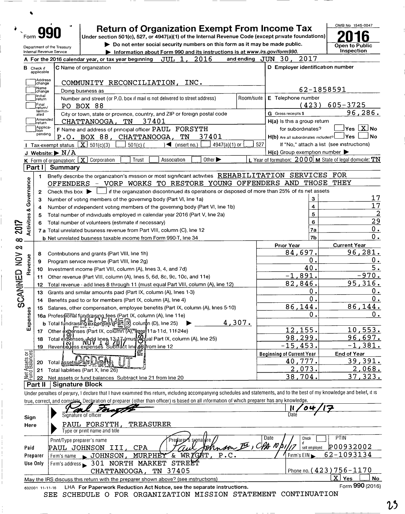 Image of first page of 2016 Form 990 for Community Reconciliation