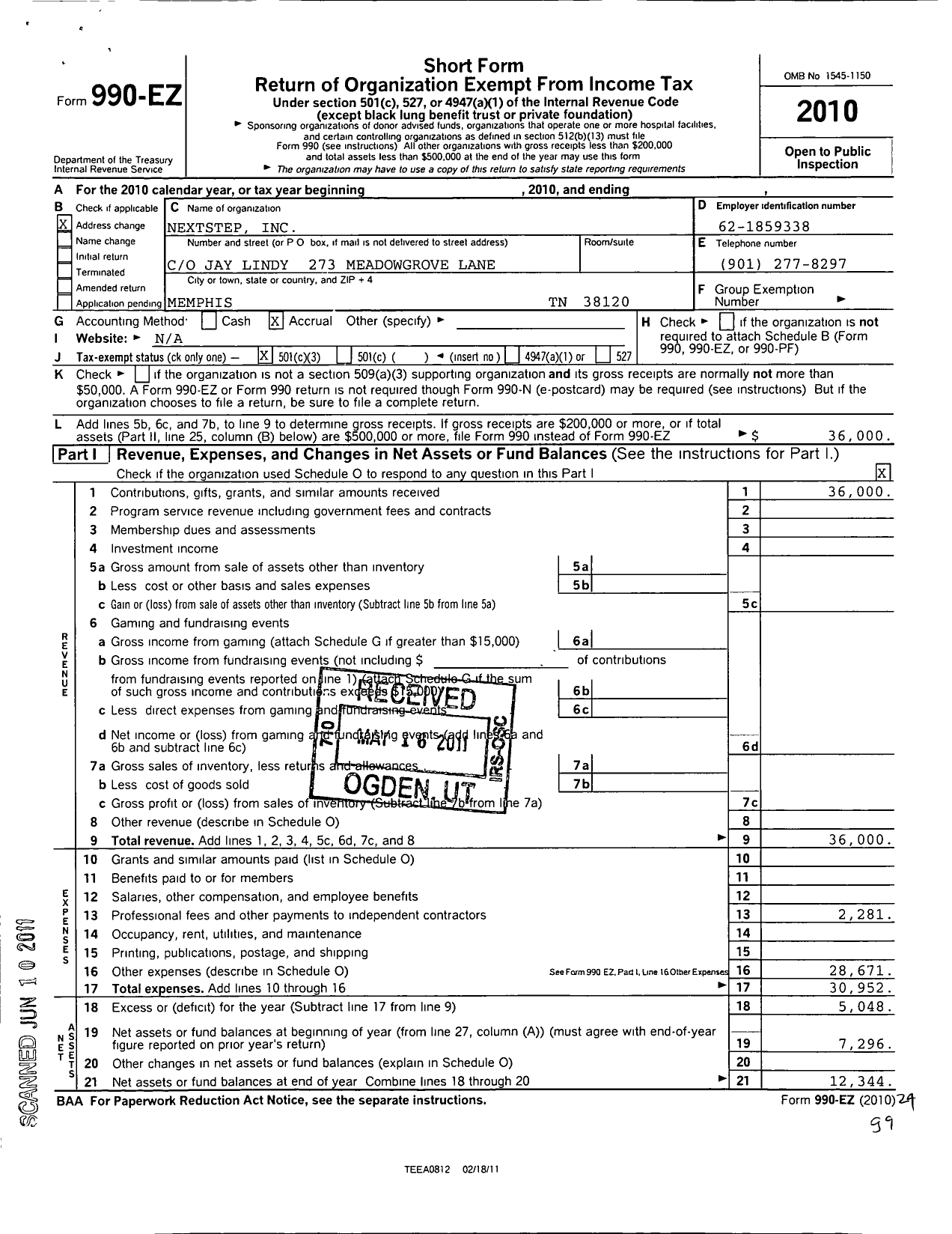 Image of first page of 2010 Form 990EZ for Nextstep