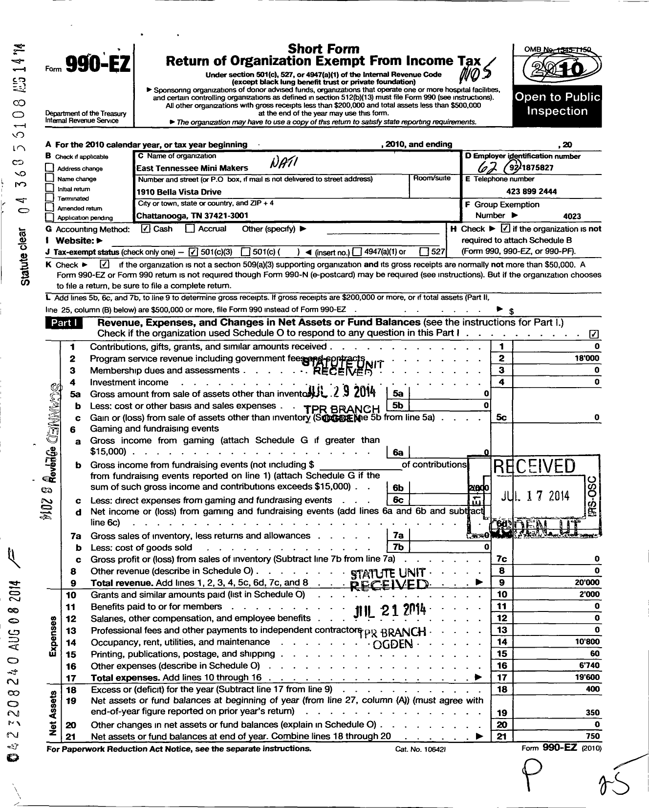 Image of first page of 2010 Form 990EZ for National Association of Miniature Enthusiasts / C-946 E TN Miniature Makers