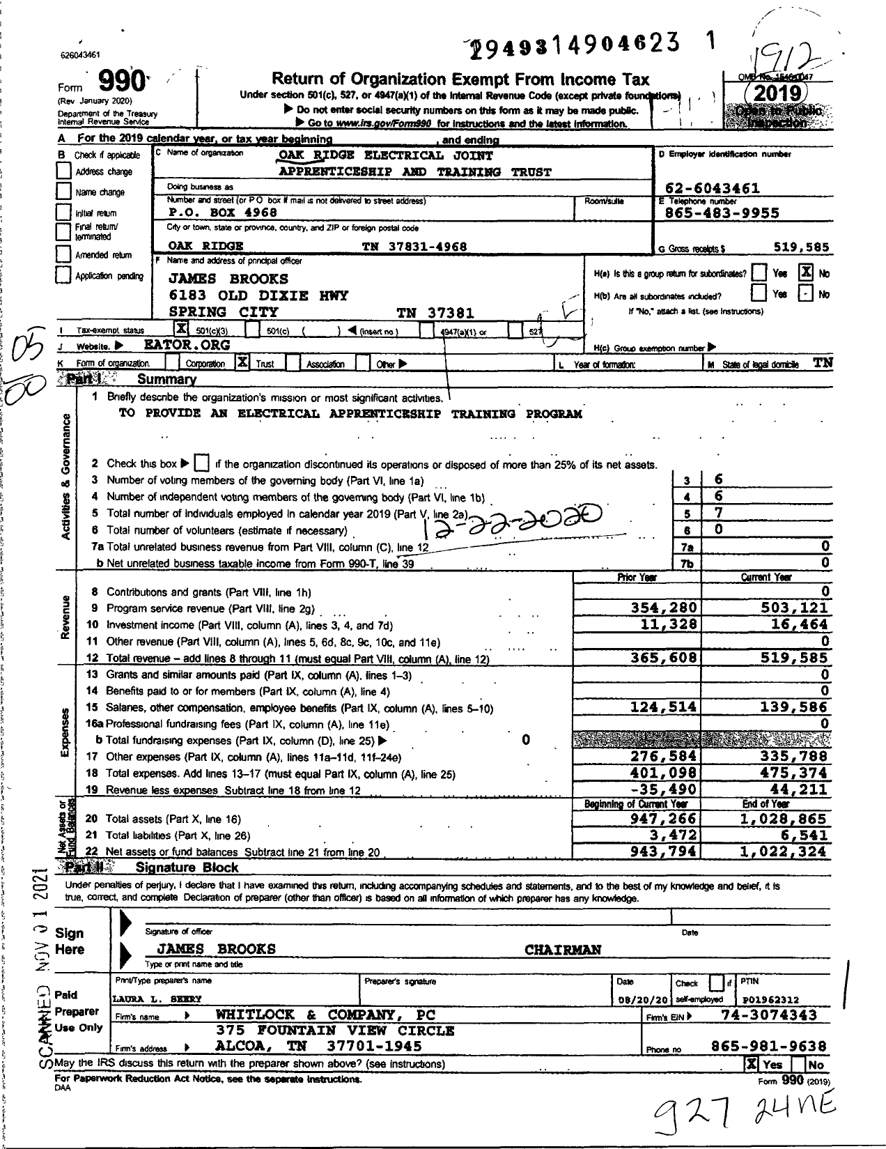 Image of first page of 2019 Form 990O for Oak Ridge Electrical Joint Apprenticeship and Training Trust