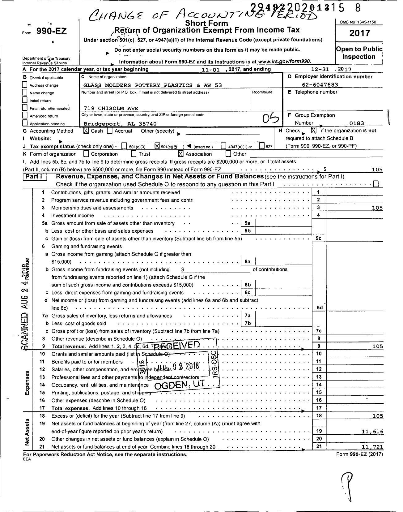 Image of first page of 2017 Form 990EO for United Steelworkers - 00053m Local