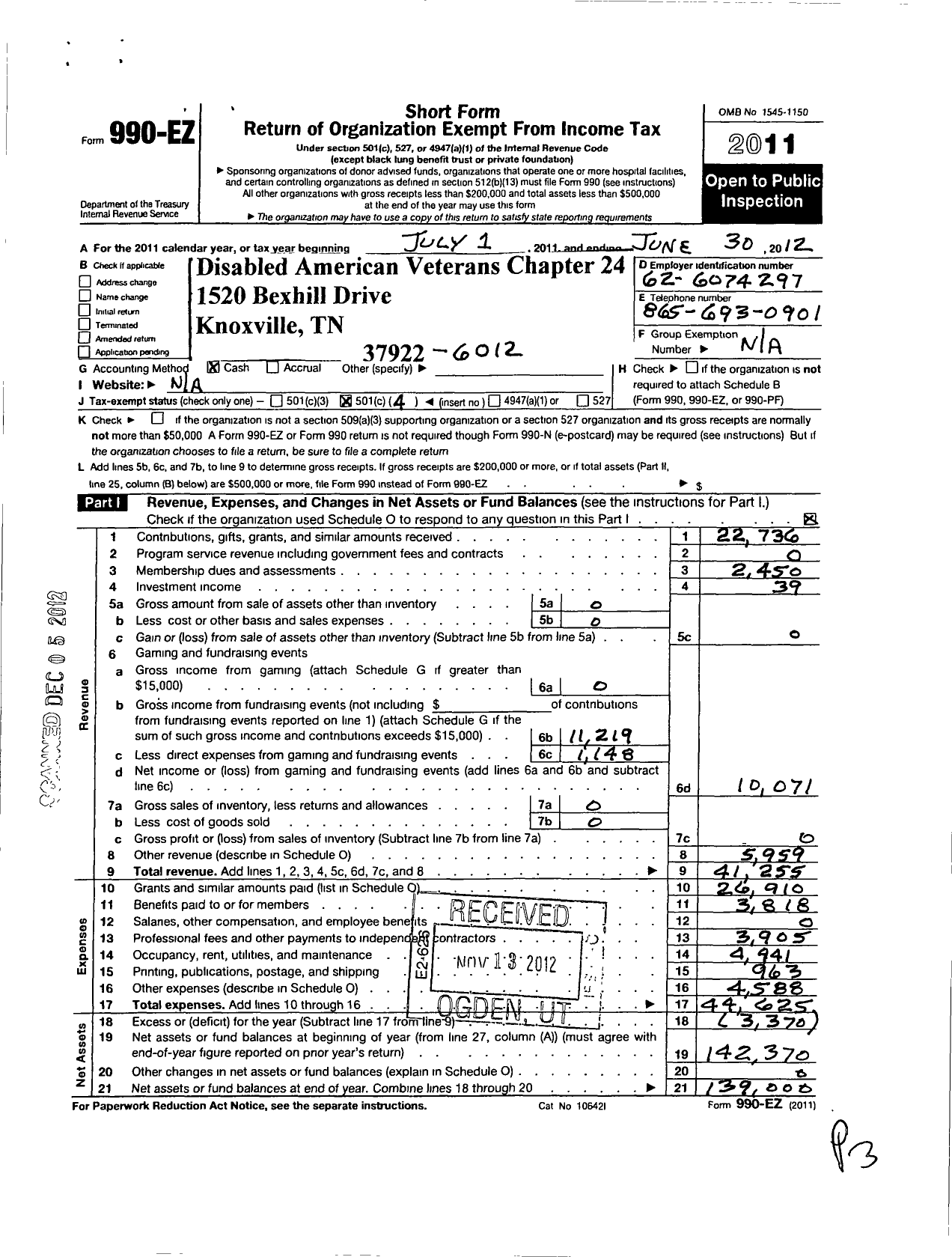 Image of first page of 2011 Form 990EO for Disabled American Veterans - 24 Knoxville