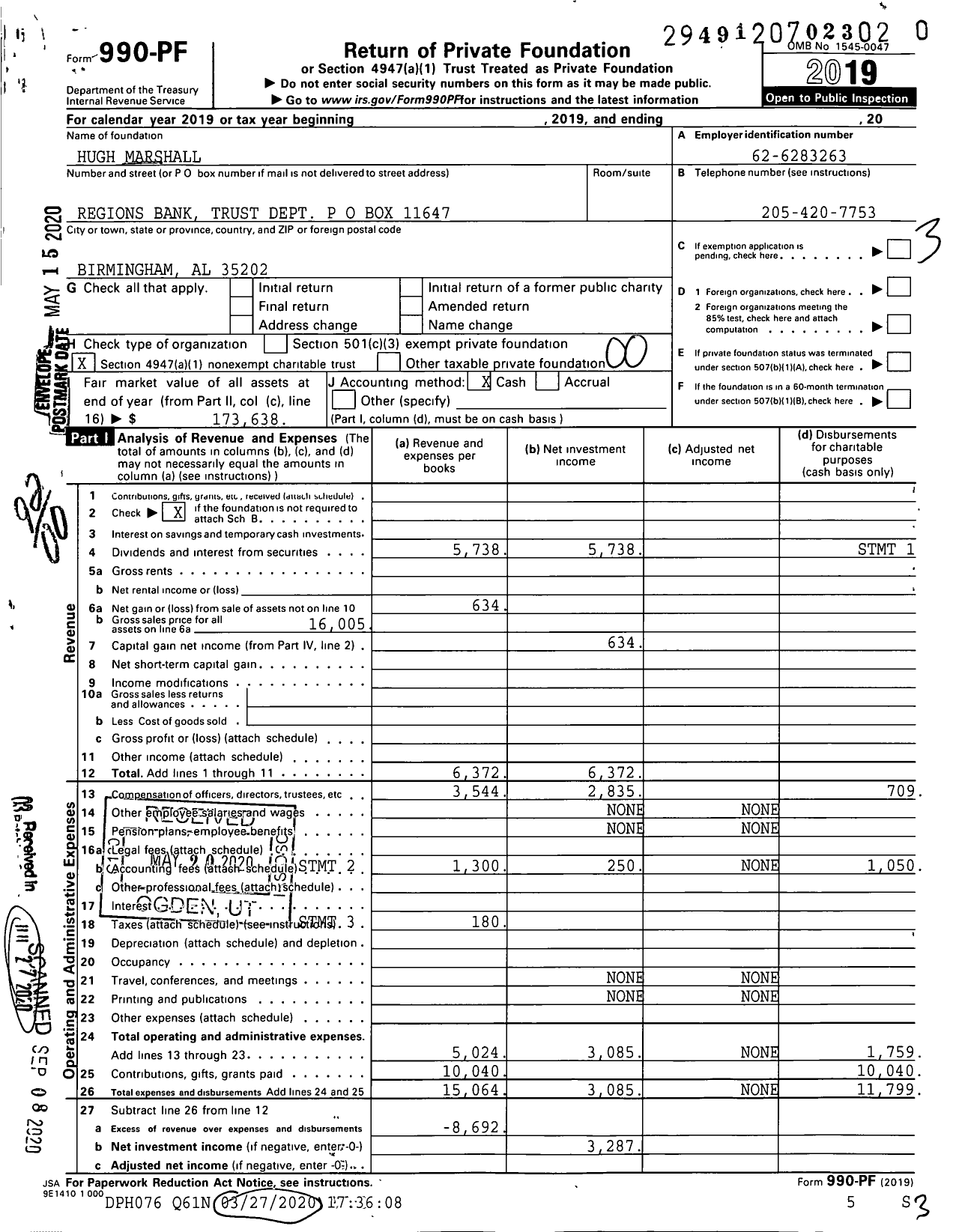 Image of first page of 2019 Form 990PR for Hugh Marshall