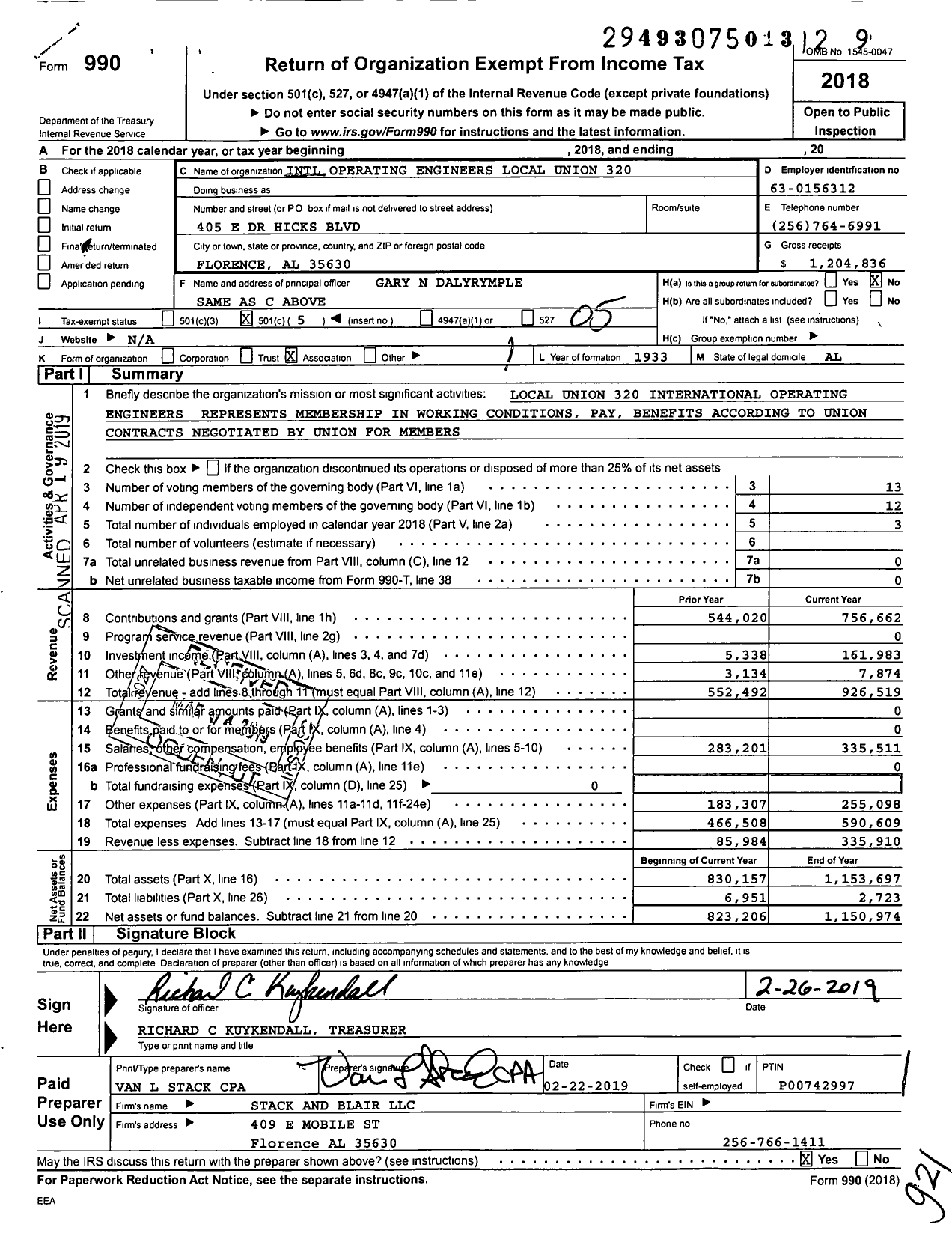 Image of first page of 2018 Form 990O for Operating Engineers Union 320