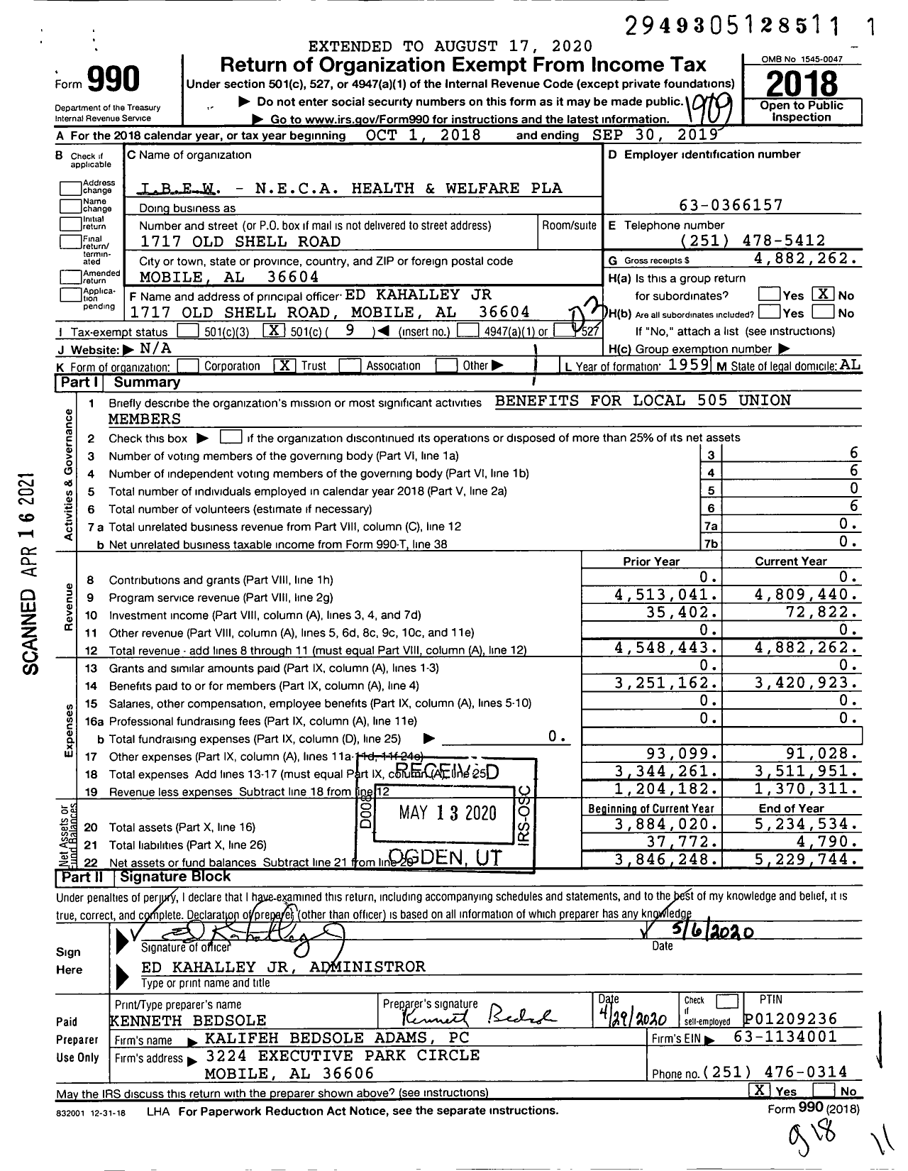 Image of first page of 2018 Form 990 for IBEW - Neca Health and Welfare Plan