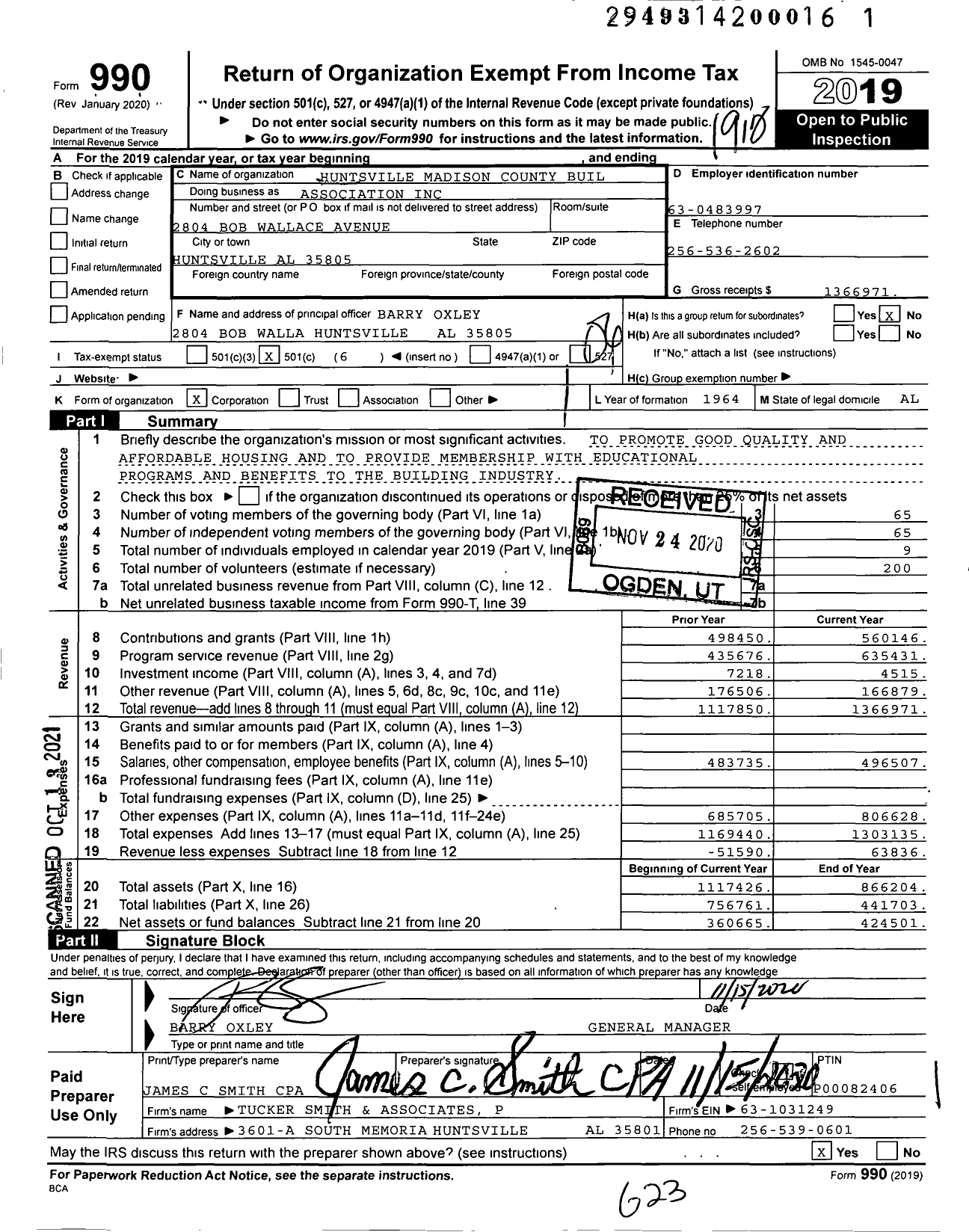 Image of first page of 2019 Form 990O for Huntsville Madison County Builders Association