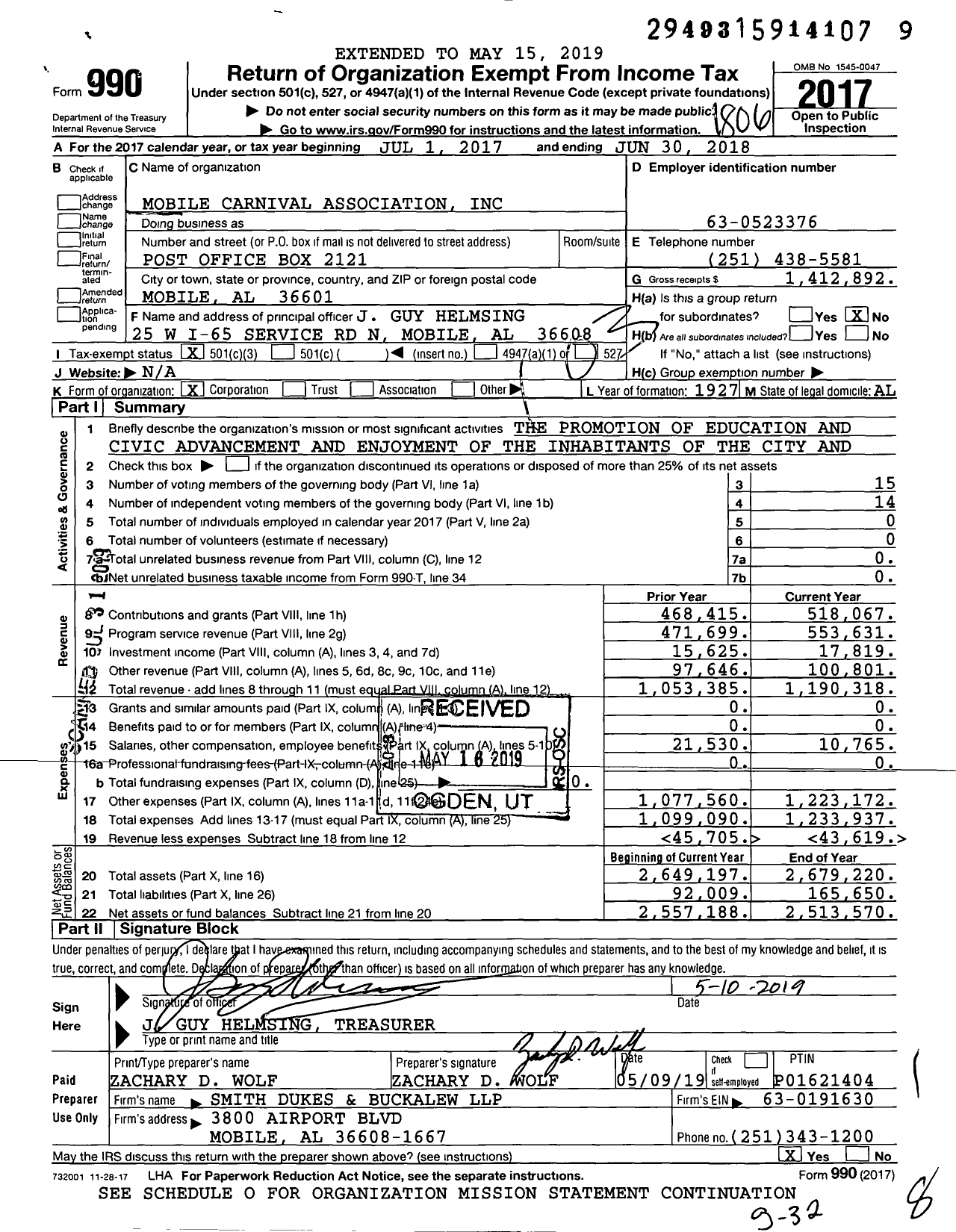 Image of first page of 2017 Form 990 for Mobile Carnival Association