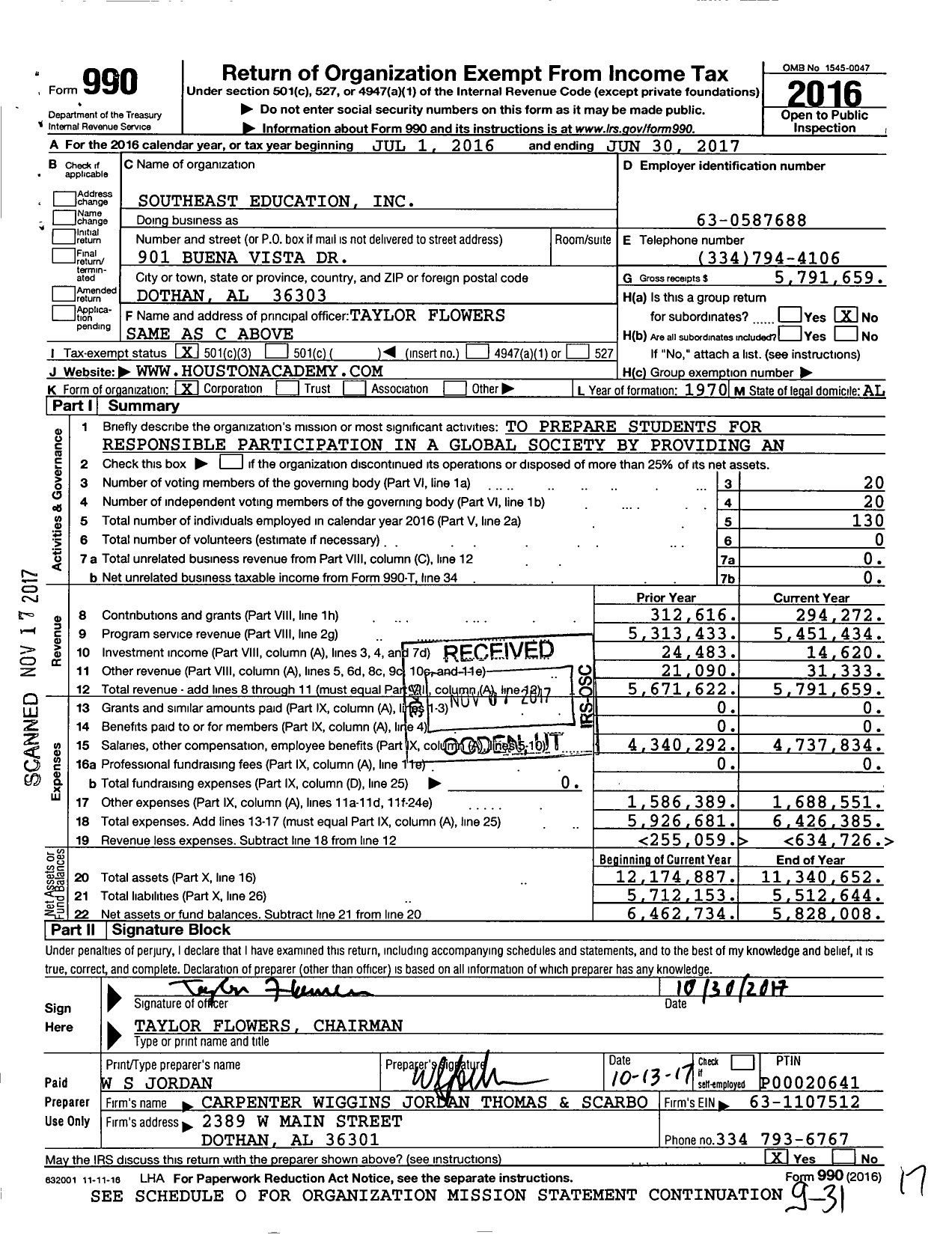 Image of first page of 2016 Form 990 for Southeast Education