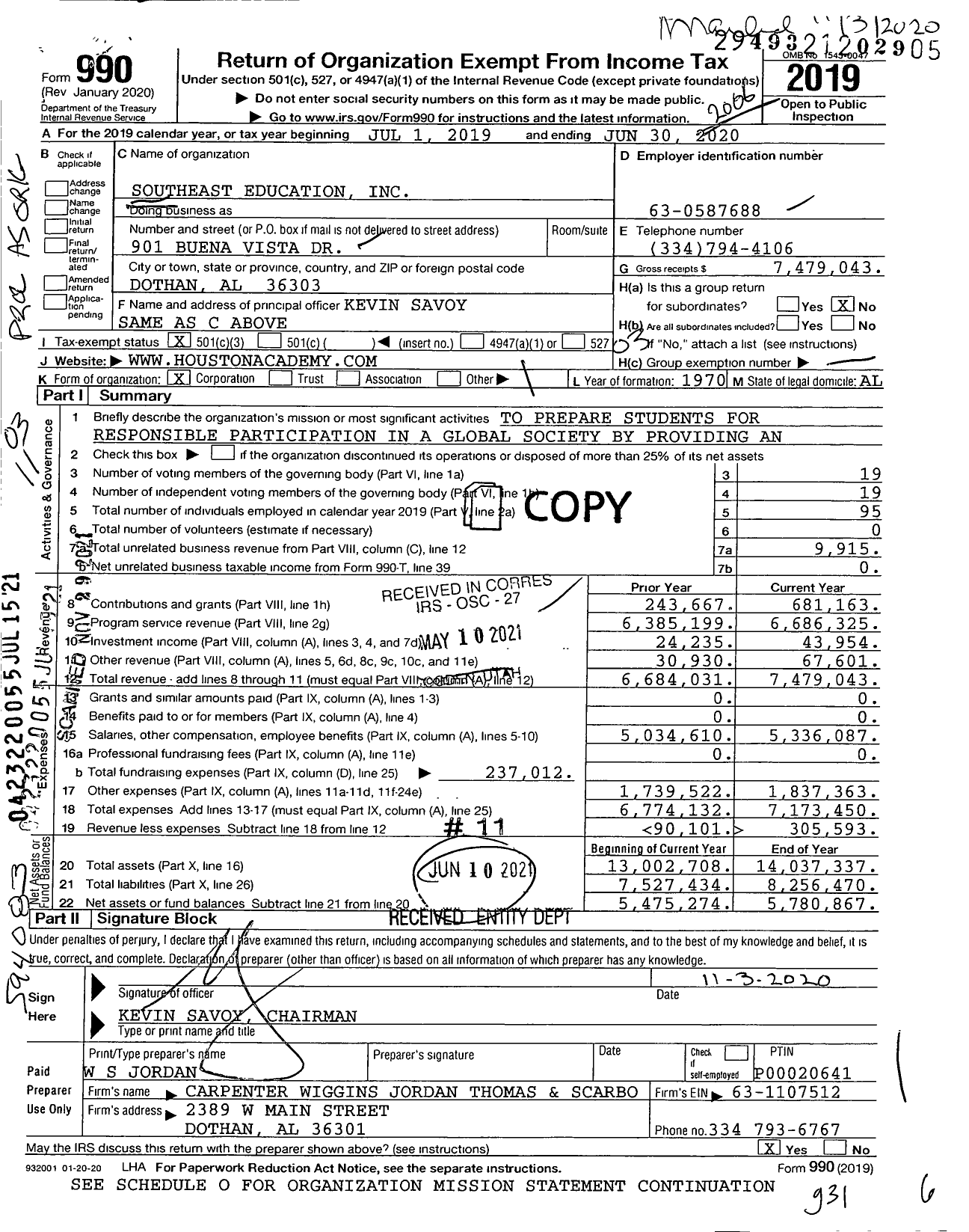 Image of first page of 2019 Form 990 for Southeast Education