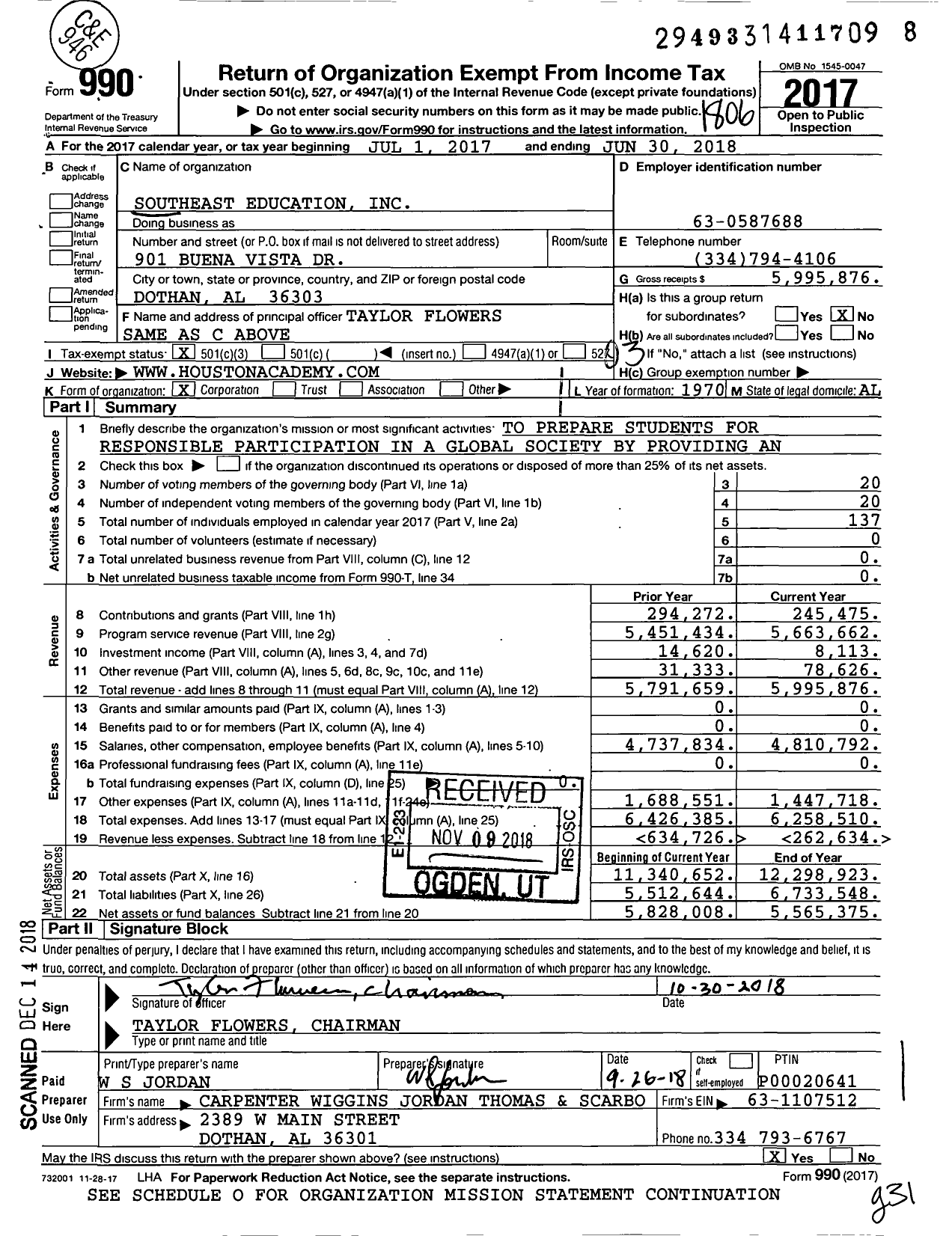 Image of first page of 2017 Form 990 for Southeast Education