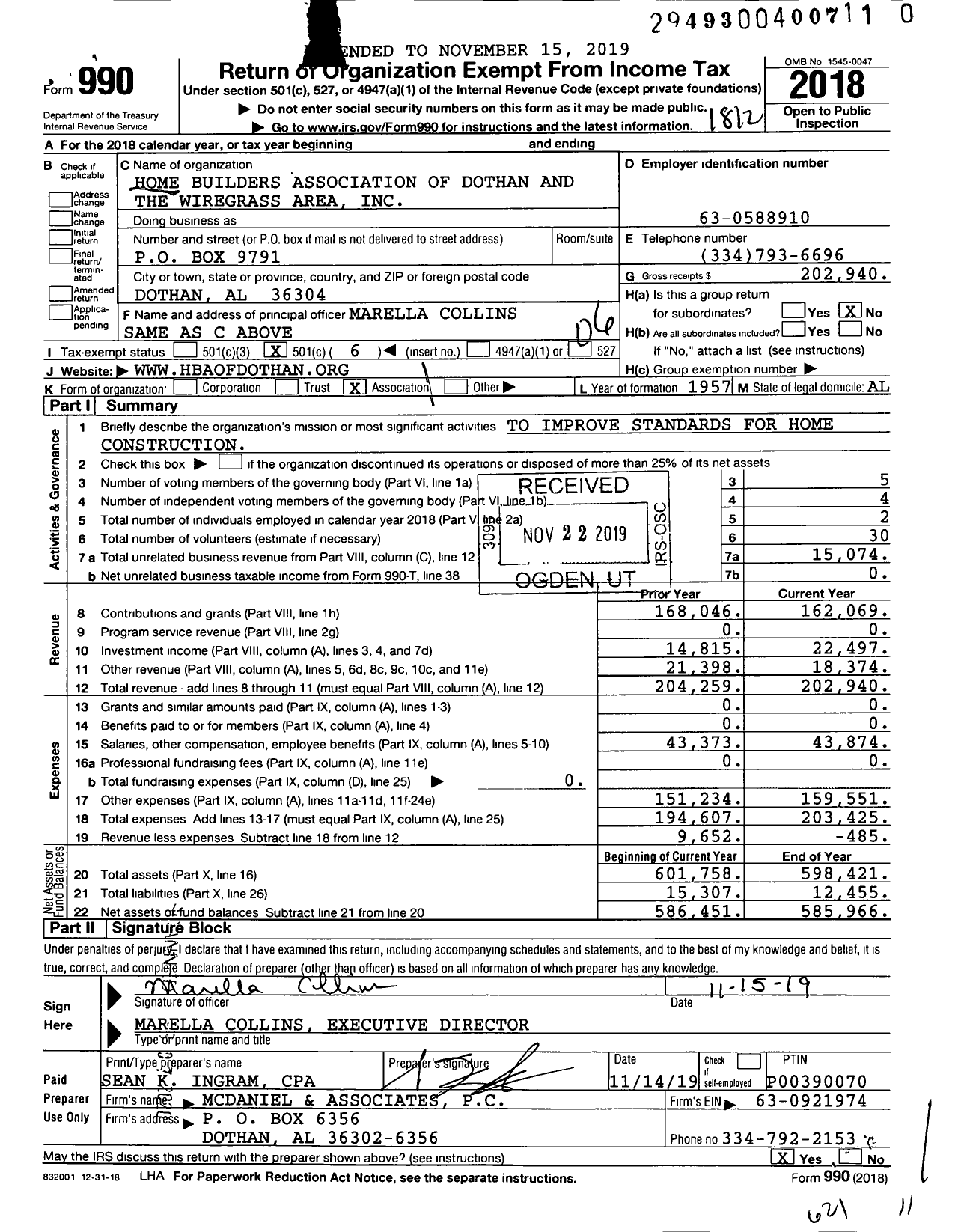 Image of first page of 2018 Form 990O for Home Builders Association of Dothan and the Wiregrass Area