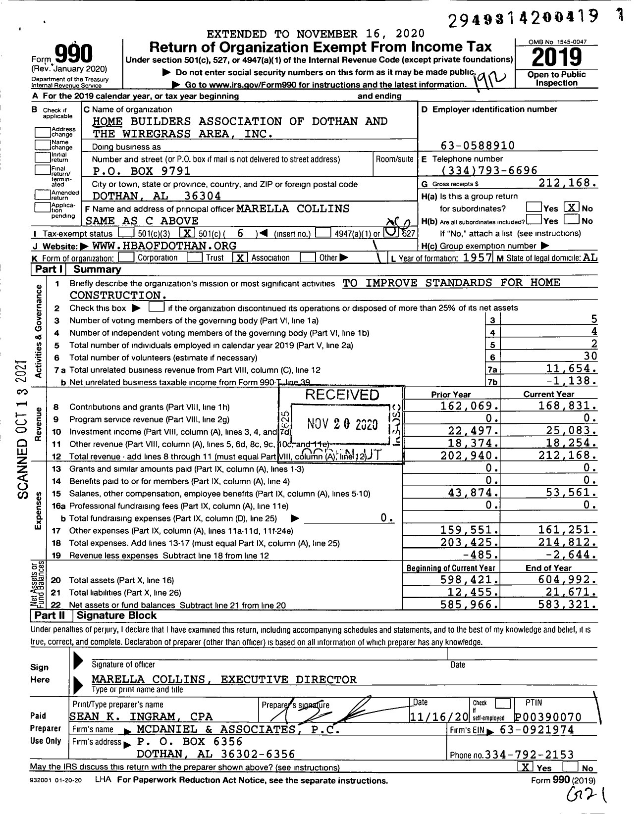 Image of first page of 2019 Form 990O for Home Builders Association of Dothan and the Wiregrass Area