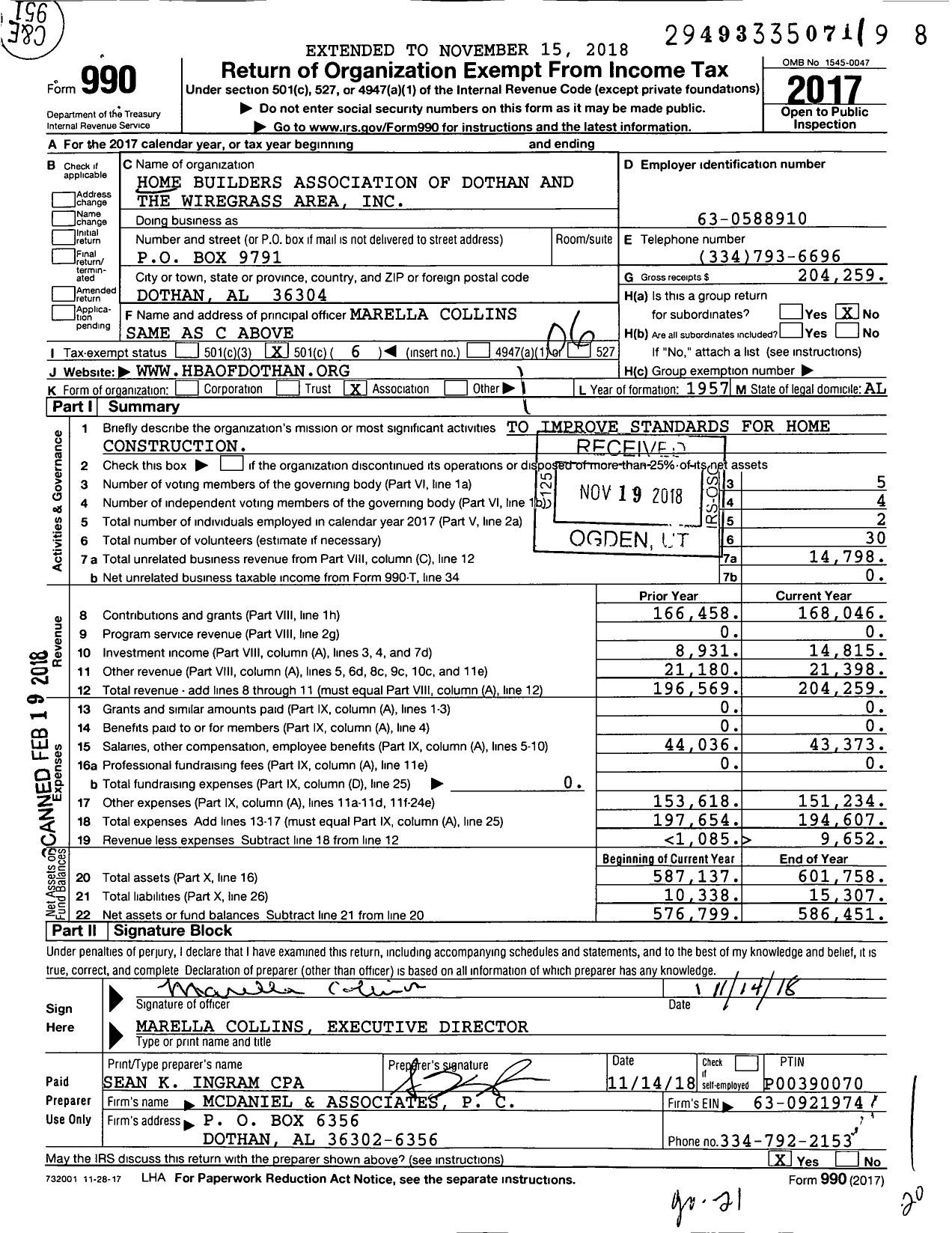 Image of first page of 2017 Form 990O for Home Builders Association of Dothan and the Wiregrass Area