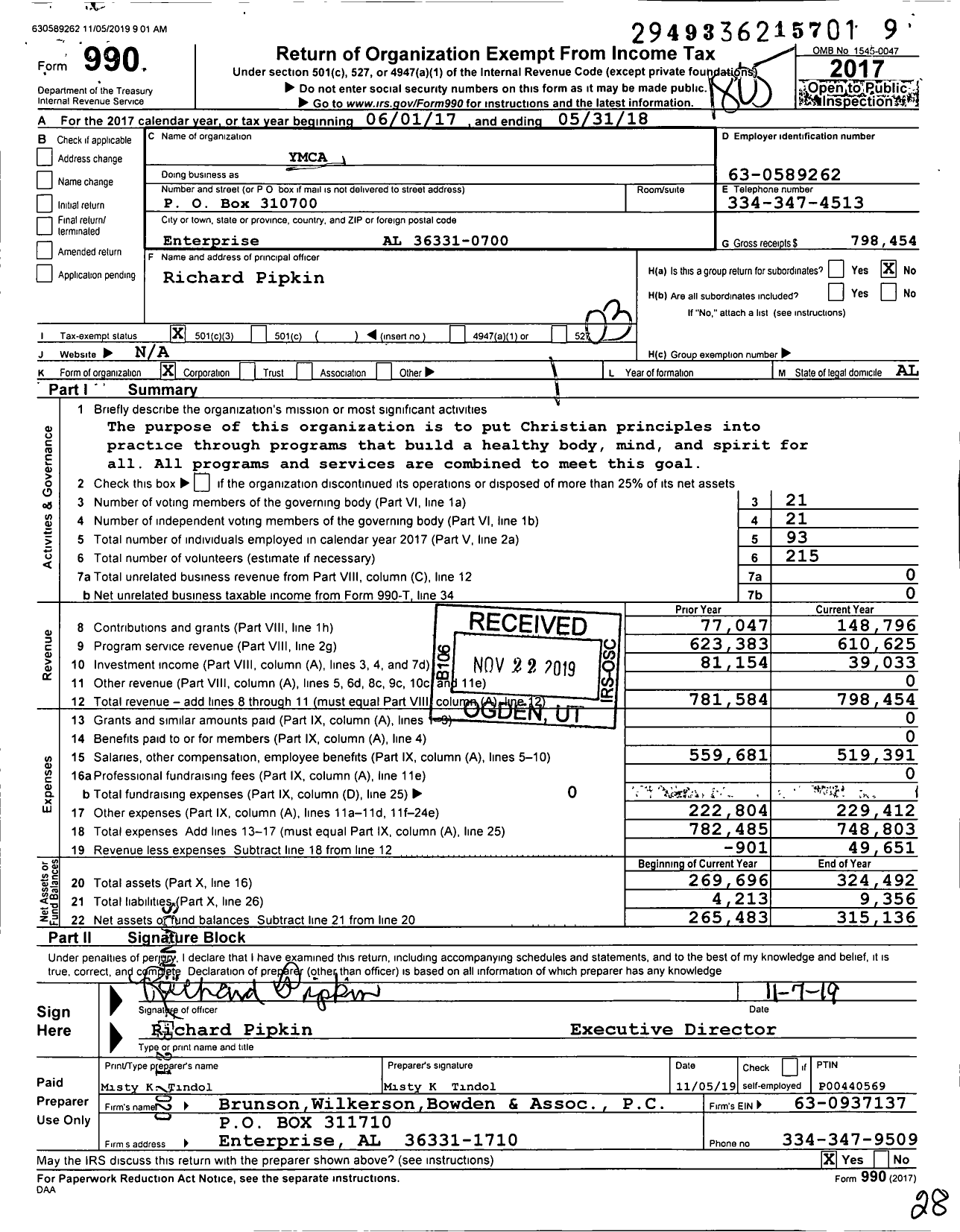 Image of first page of 2017 Form 990 for Ymca