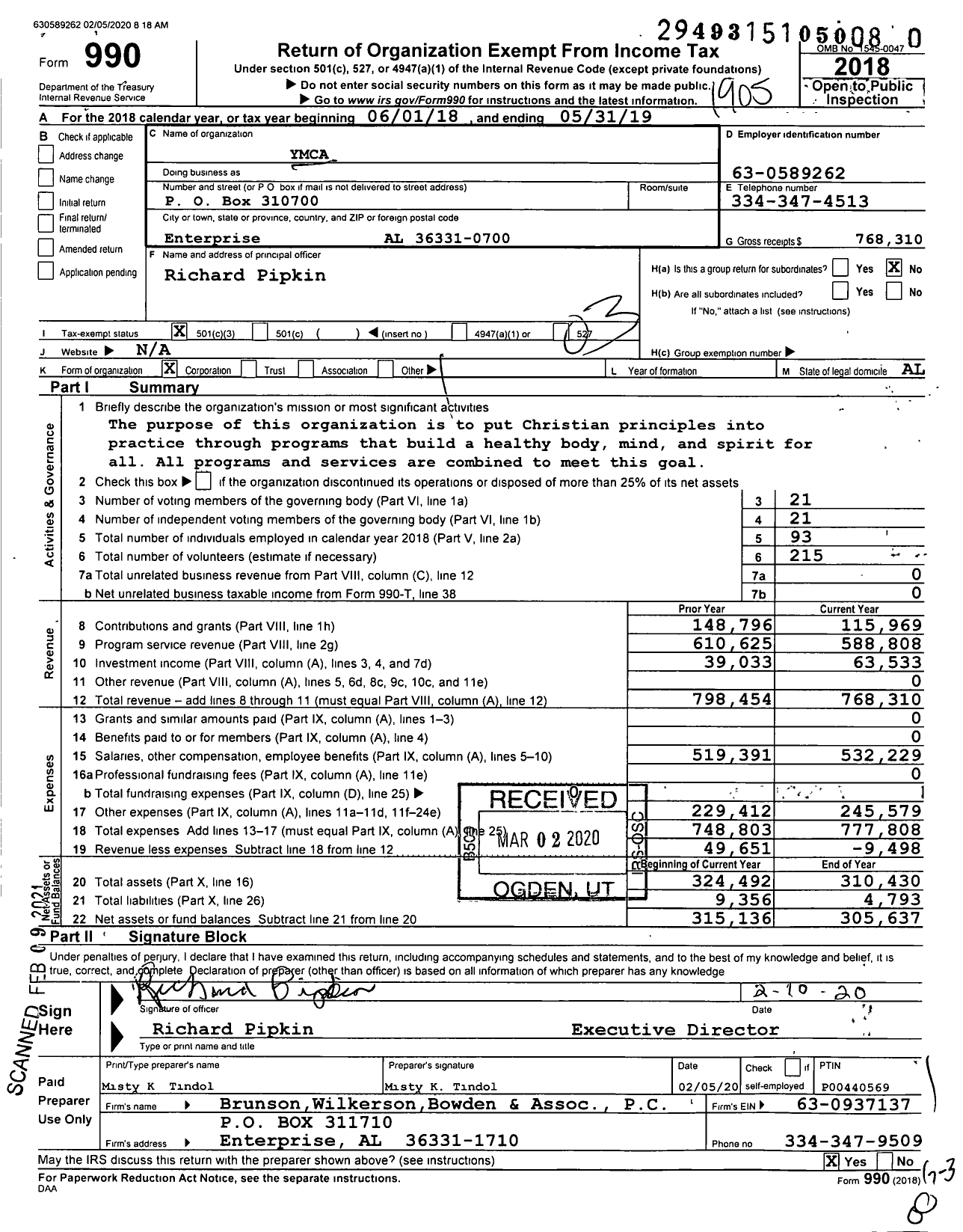 Image of first page of 2018 Form 990 for Ymca