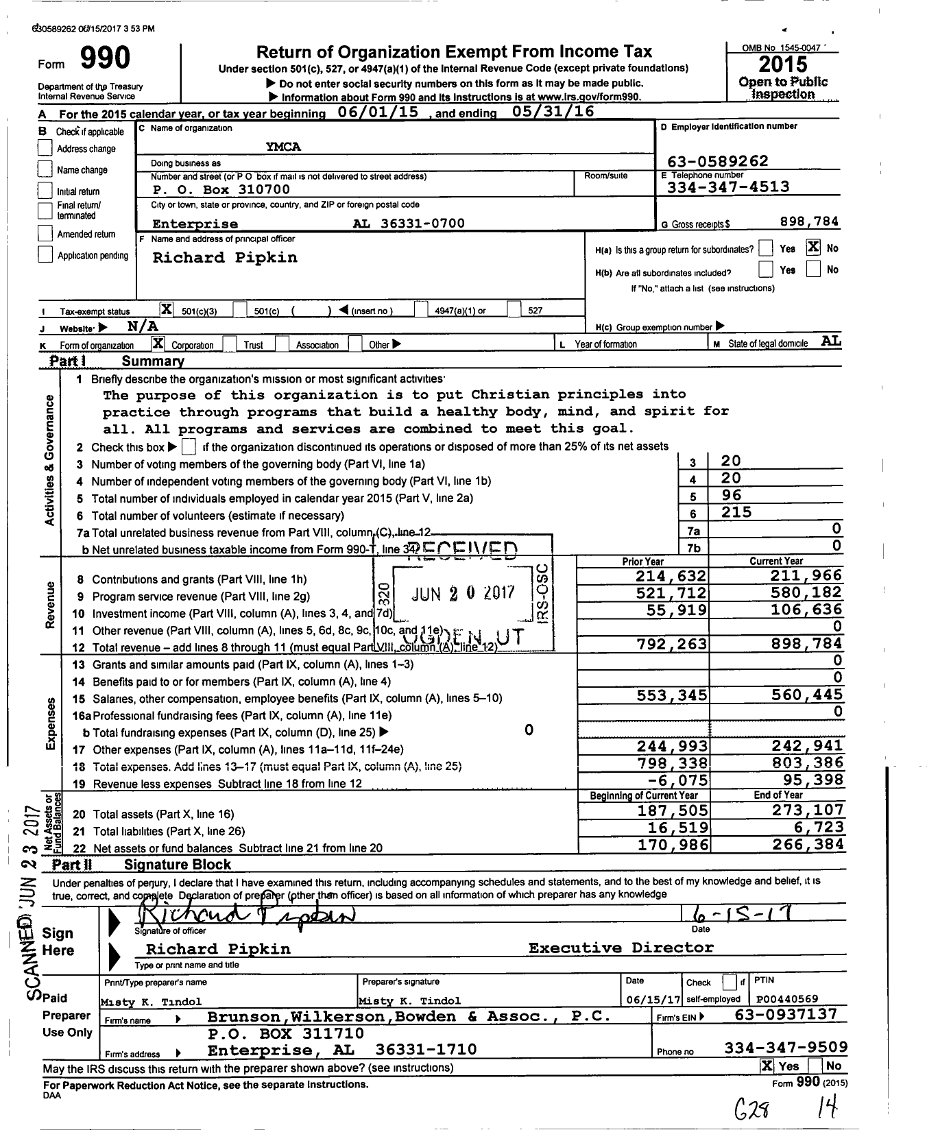 Image of first page of 2015 Form 990 for Ymca