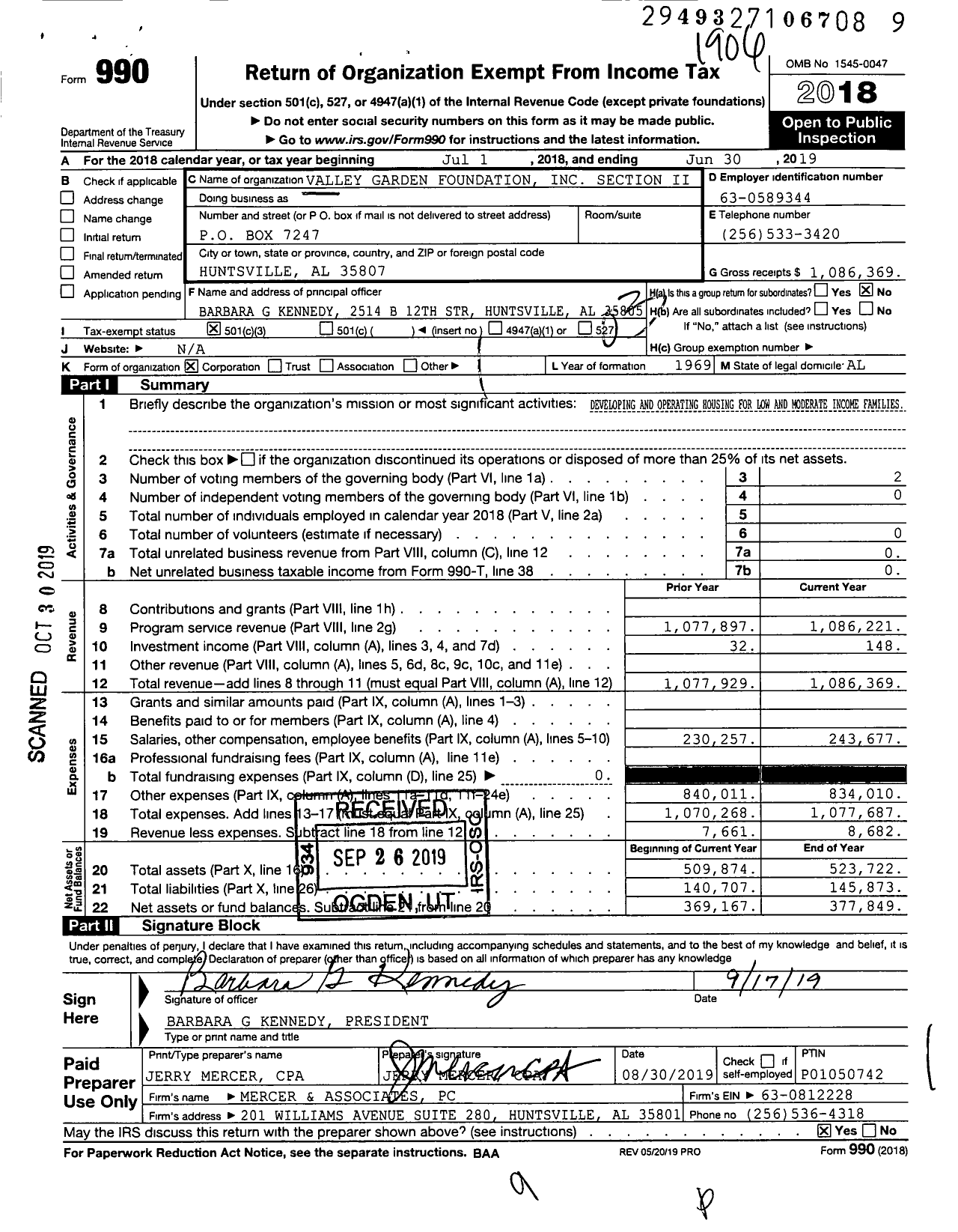 Image of first page of 2018 Form 990 for Valley Garden Foundation