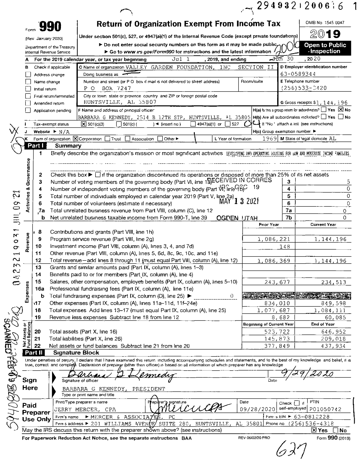 Image of first page of 2019 Form 990O for Valley Garden Foundation