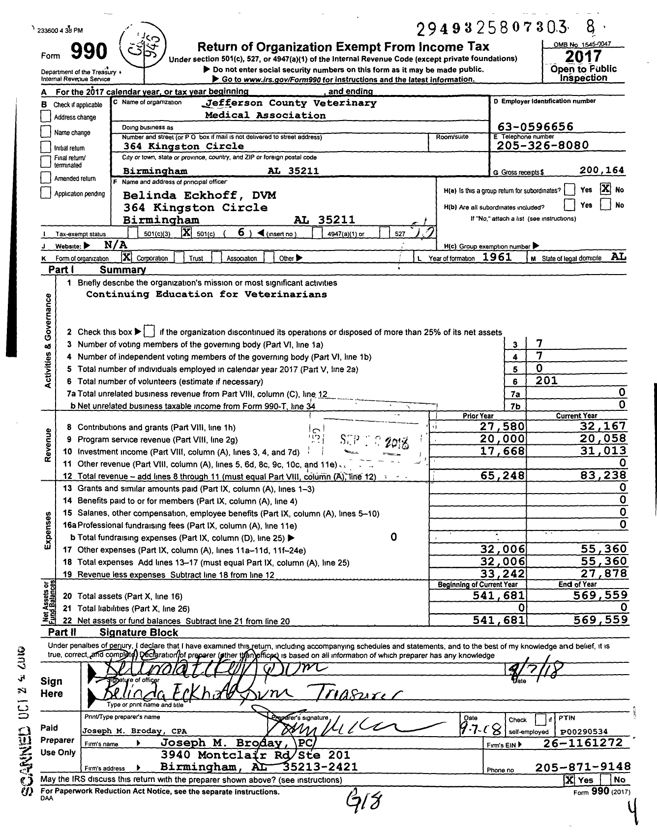 Image of first page of 2017 Form 990O for Jefferson County Veterinary Medical Association