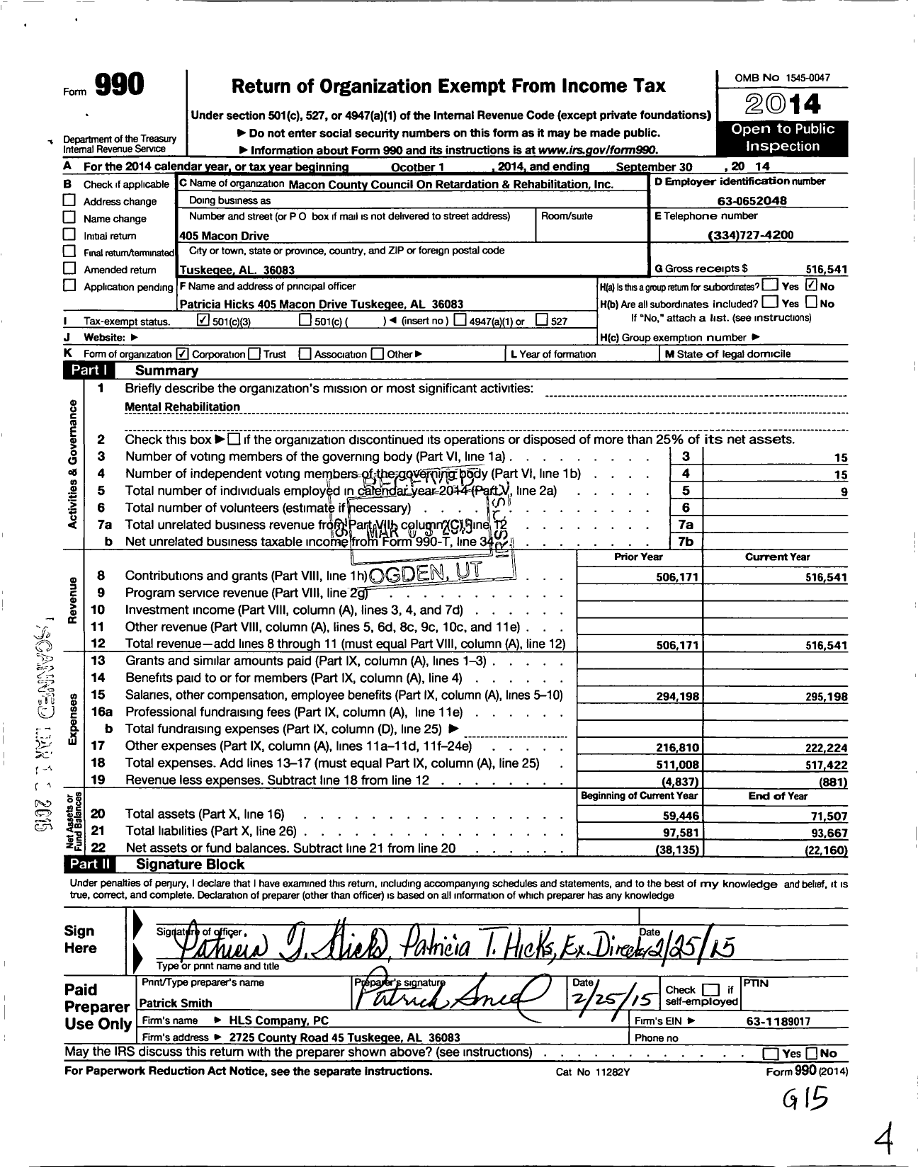 Image of first page of 2013 Form 990 for Macon County Council On Retardation and Rehabilitation