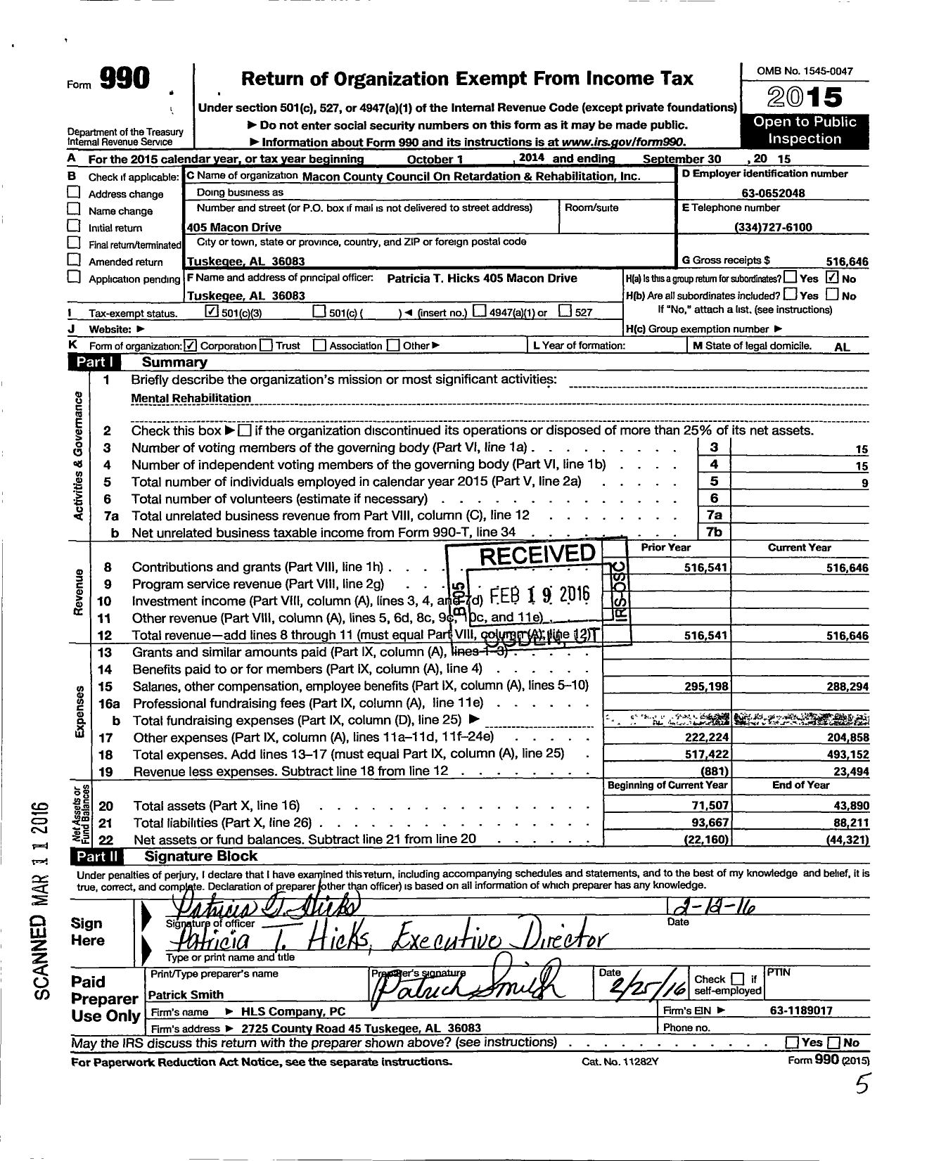 Image of first page of 2014 Form 990 for Macon County Council On Retardation and Rehabilitation