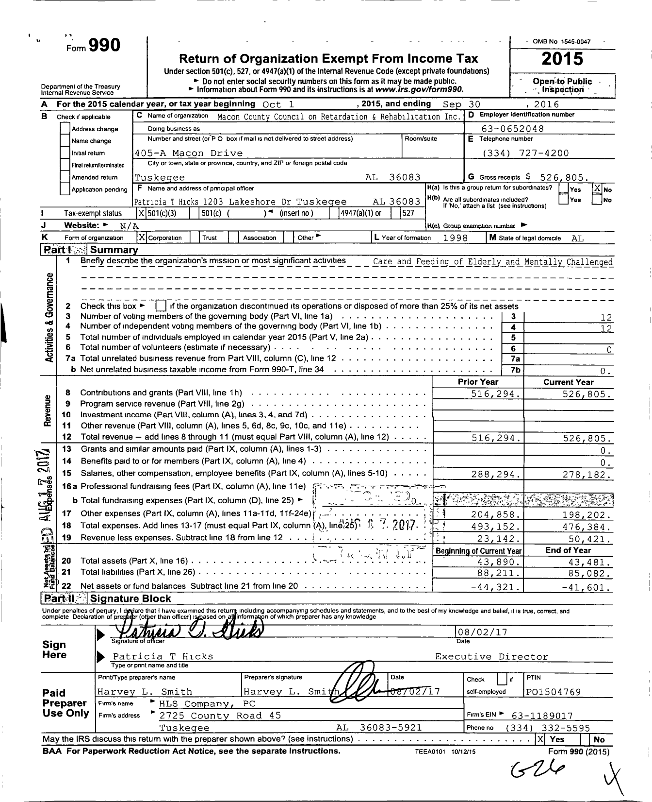 Image of first page of 2015 Form 990 for Macon County Council On Retardation and Rehabilitation