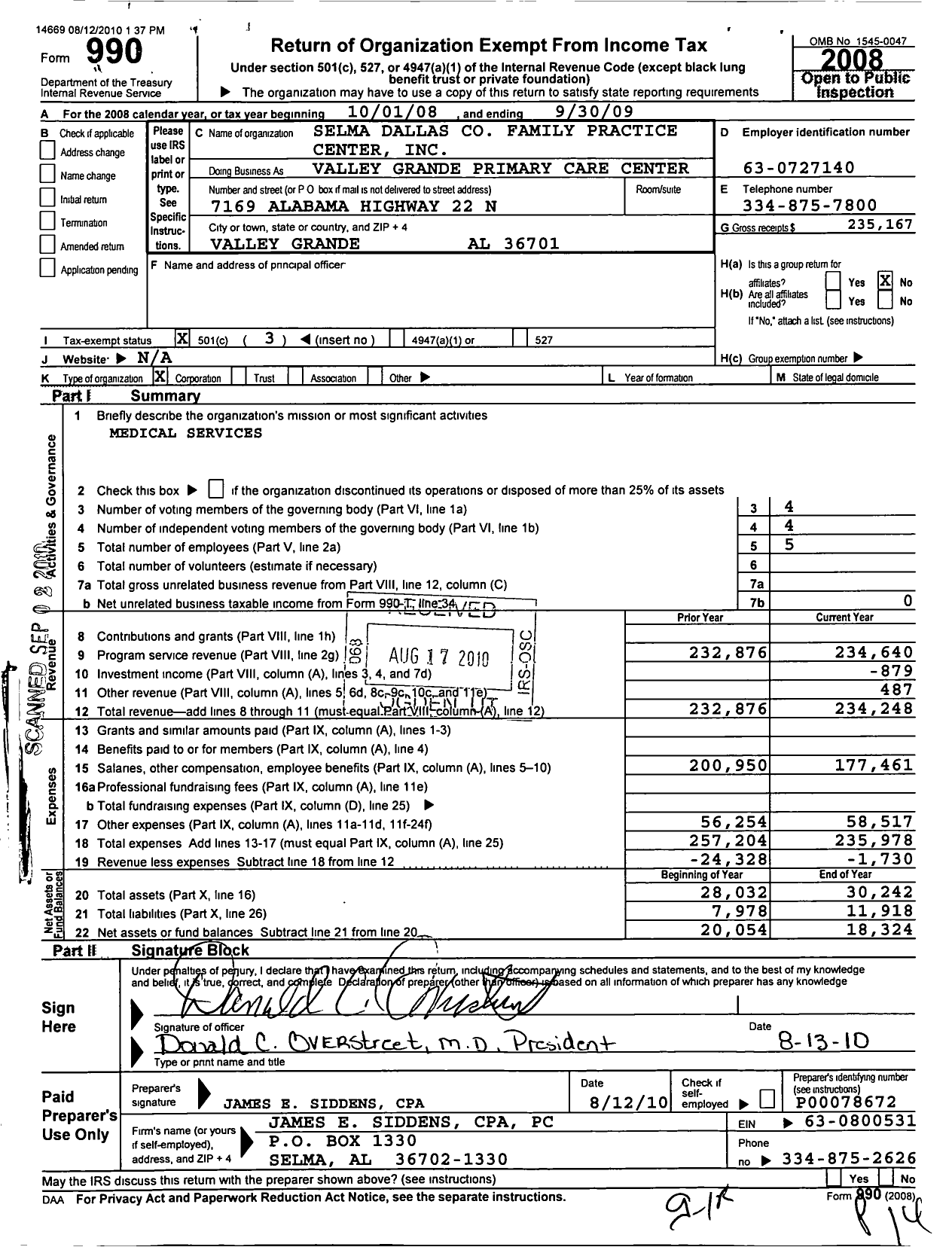 Image of first page of 2008 Form 990 for Selma Dallas County Family Practice Center