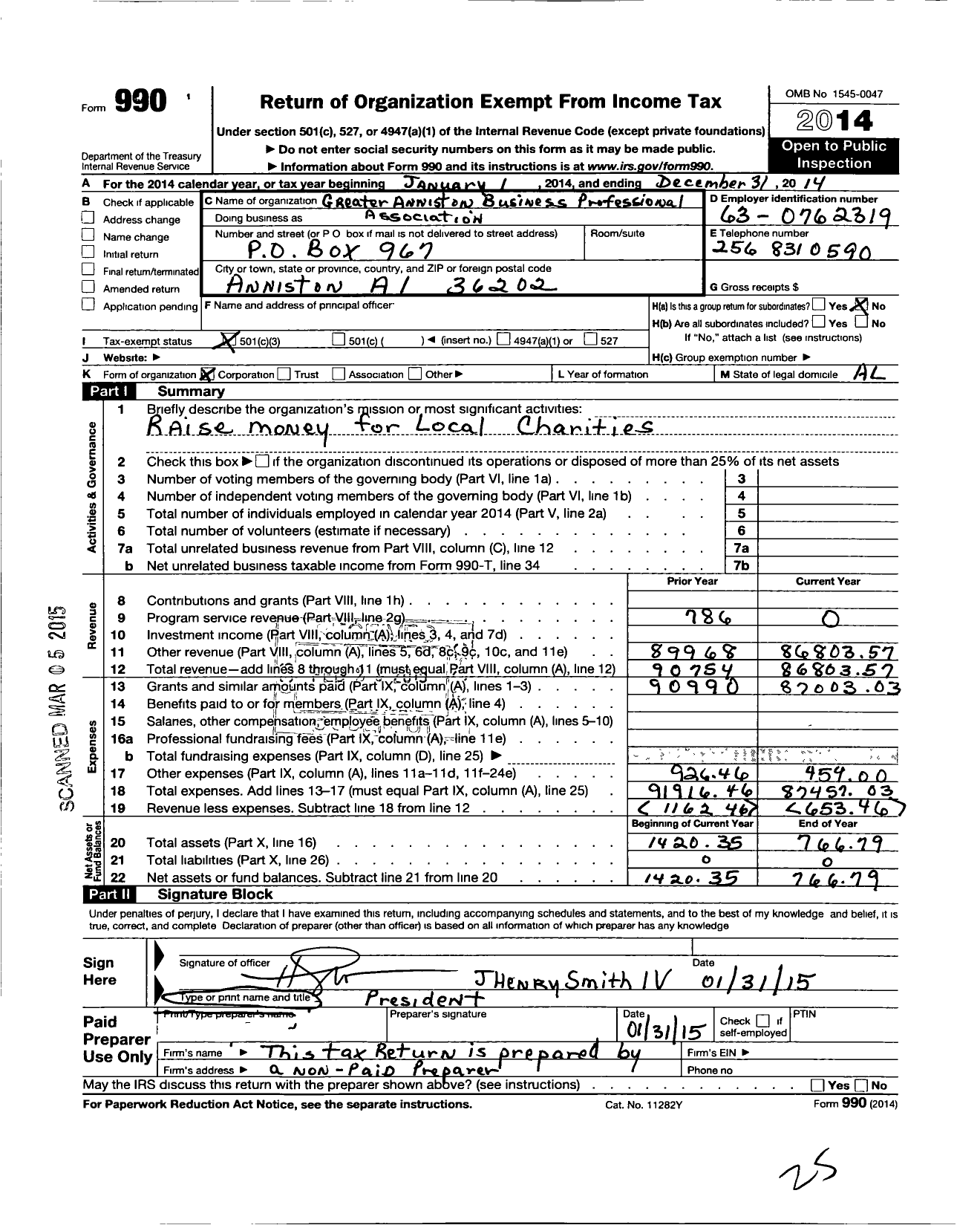 Image of first page of 2014 Form 990 for Greater Anniston Business Professional Association