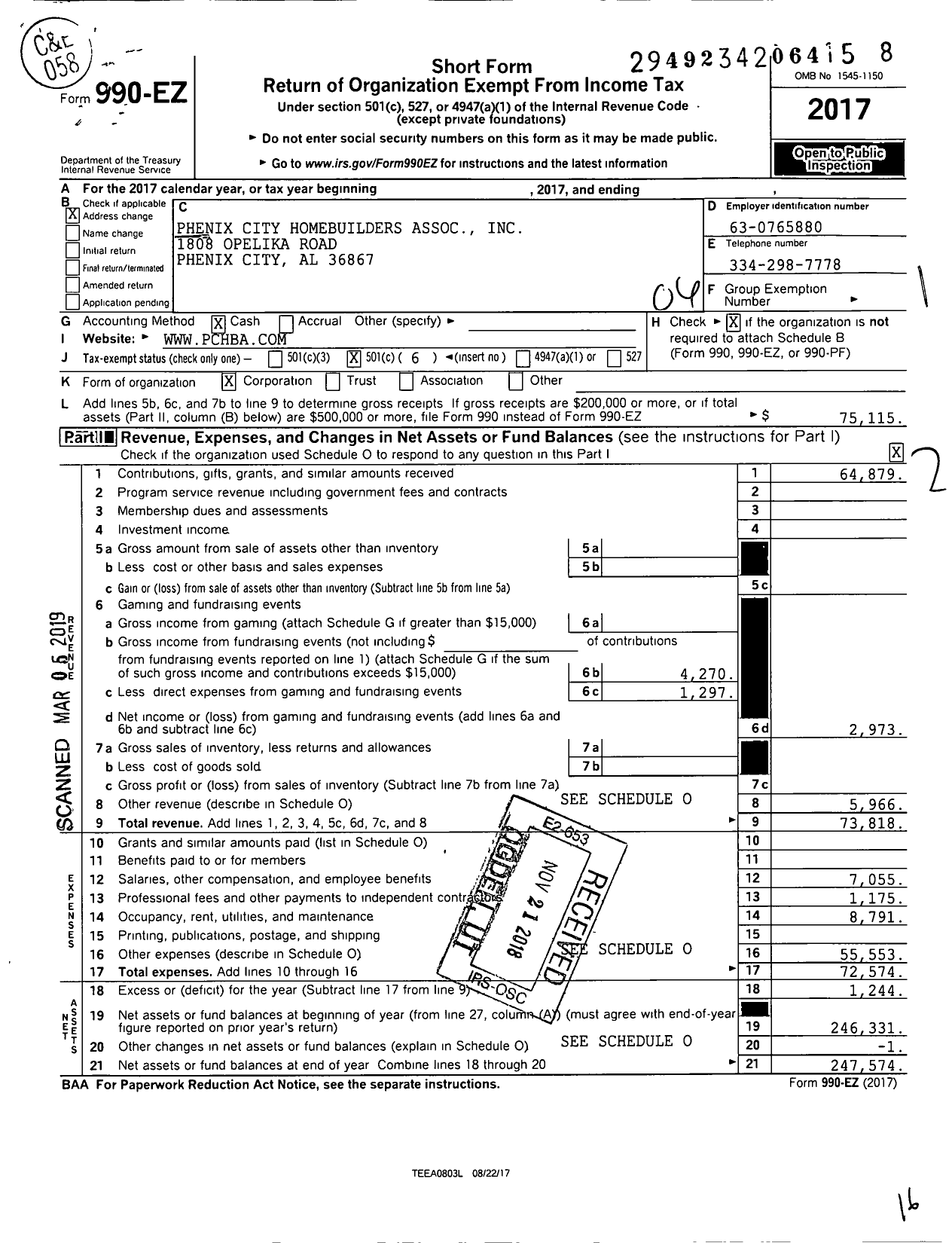 Image of first page of 2017 Form 990EO for Phenix City Homebuilders Builders Association