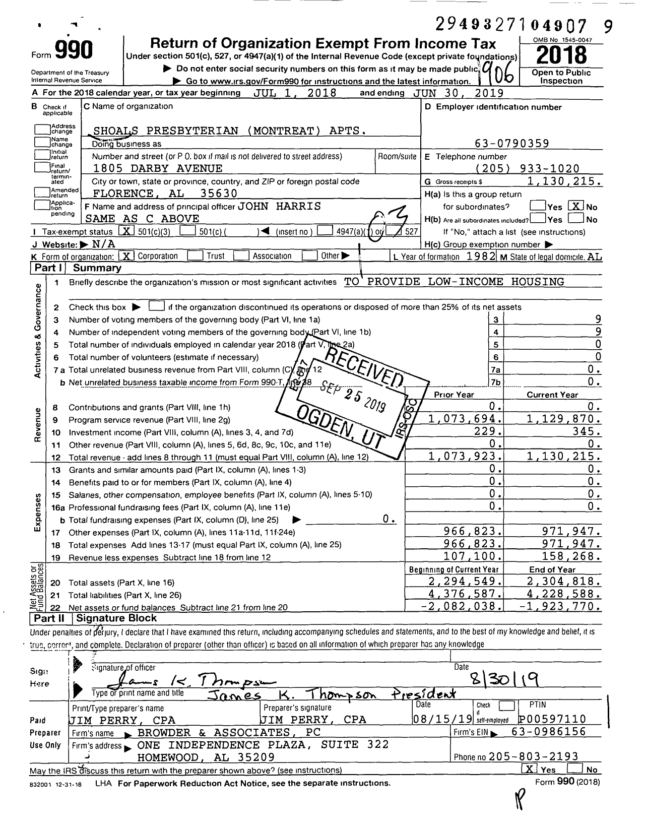 Image of first page of 2018 Form 990 for Shoals Presbyterian