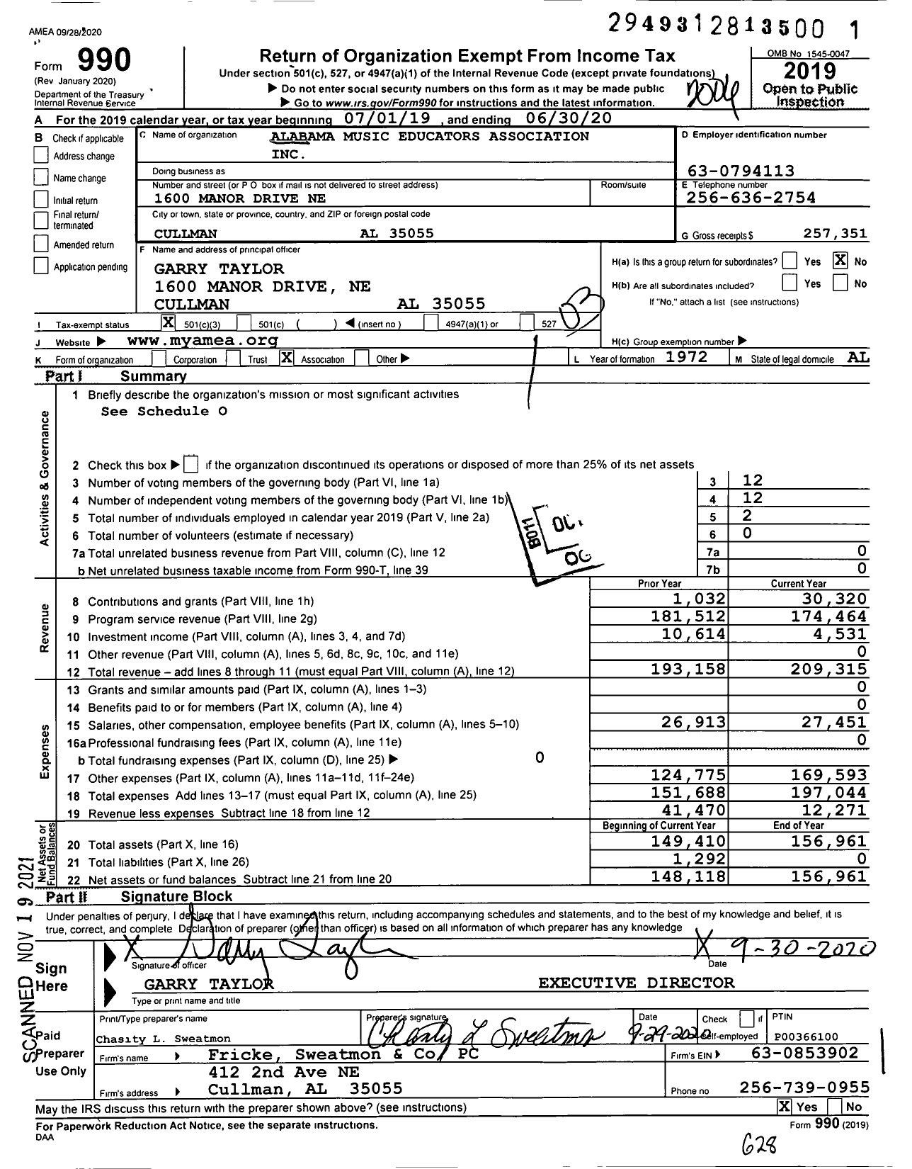 Image of first page of 2019 Form 990 for Alabama Music Educators Association