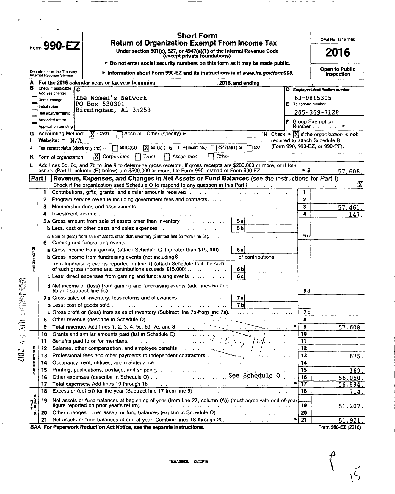 Image of first page of 2016 Form 990EO for The Womens Network
