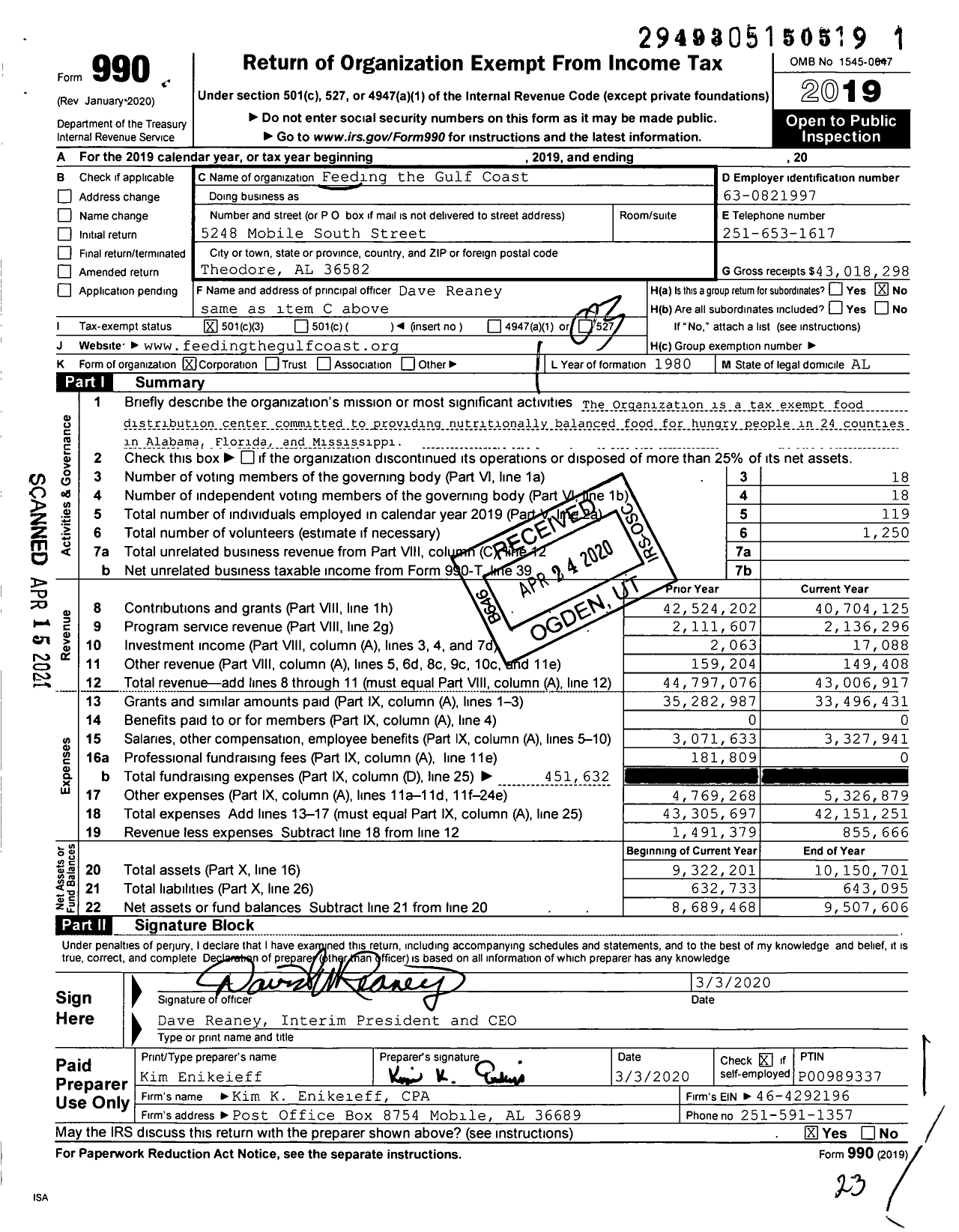 Image of first page of 2019 Form 990 for Feeding the Gulf Coast