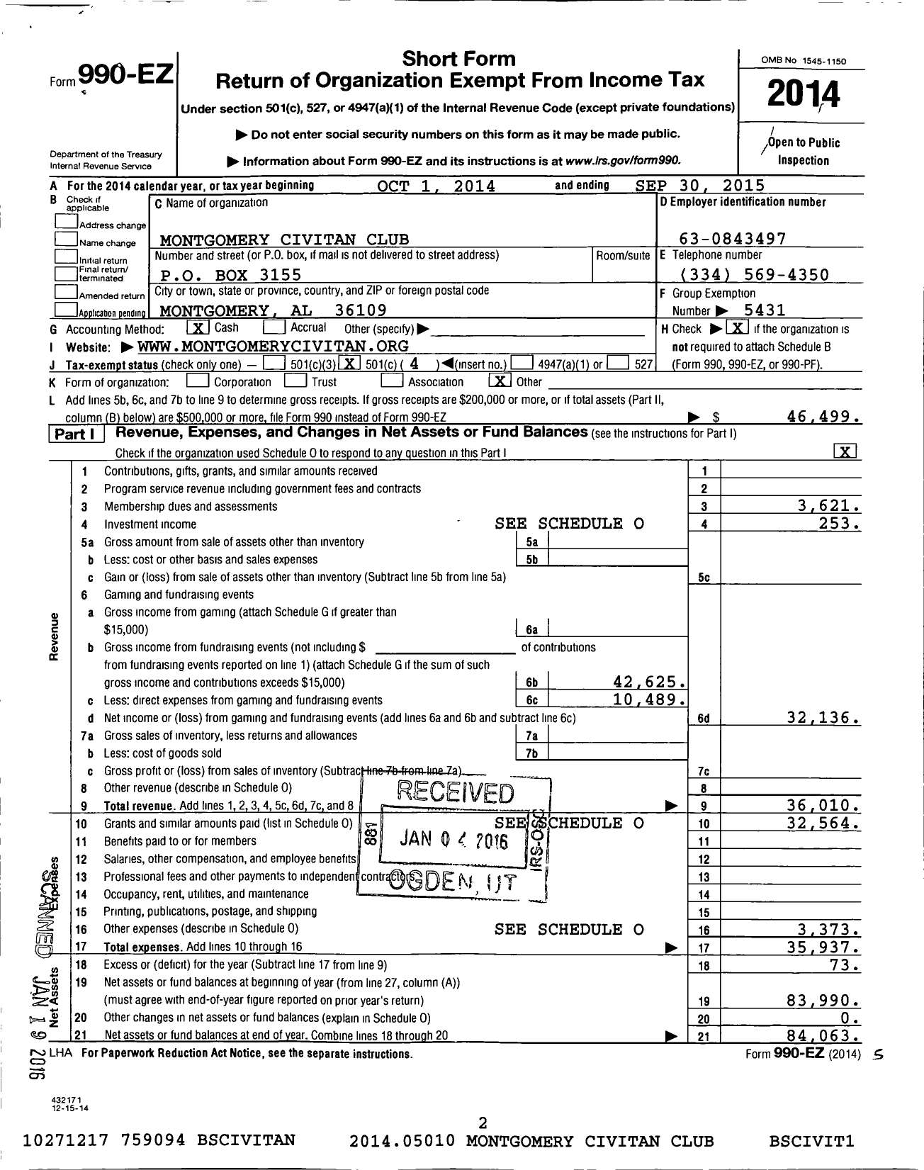 Image of first page of 2014 Form 990EO for Civitan International / Montgomery Inc Al