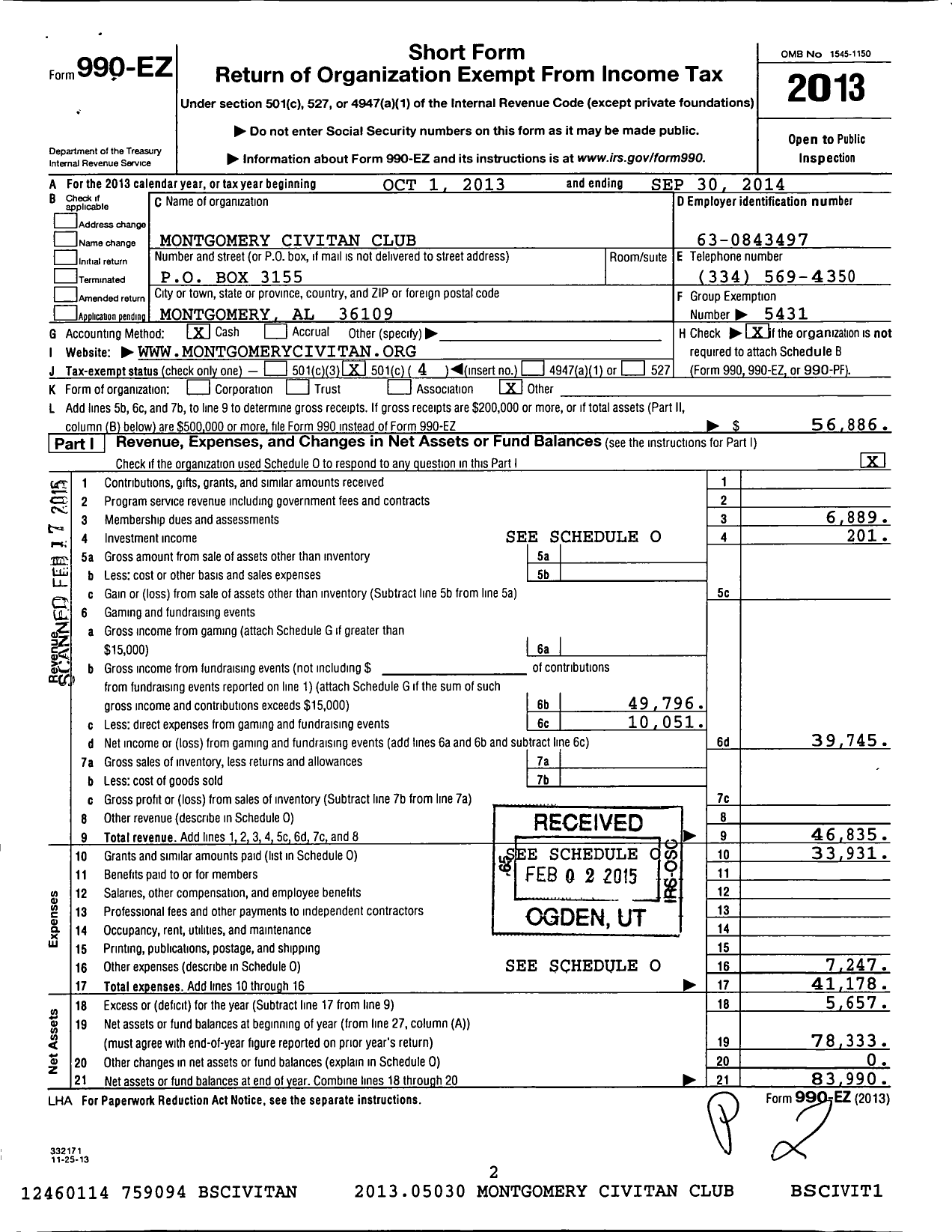 Image of first page of 2013 Form 990EO for Civitan International / Montgomery Inc Al