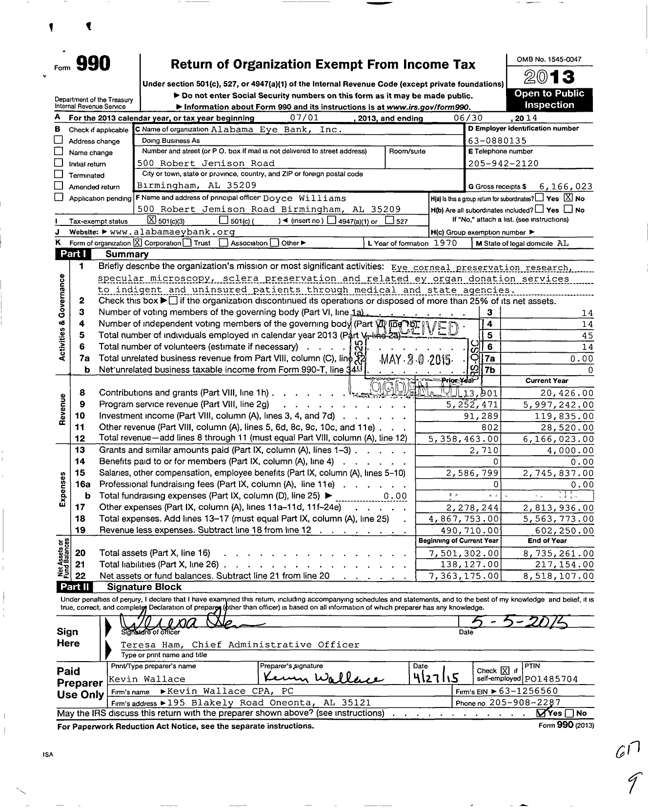 Image of first page of 2013 Form 990 for Advancing Sight Network (AEB)