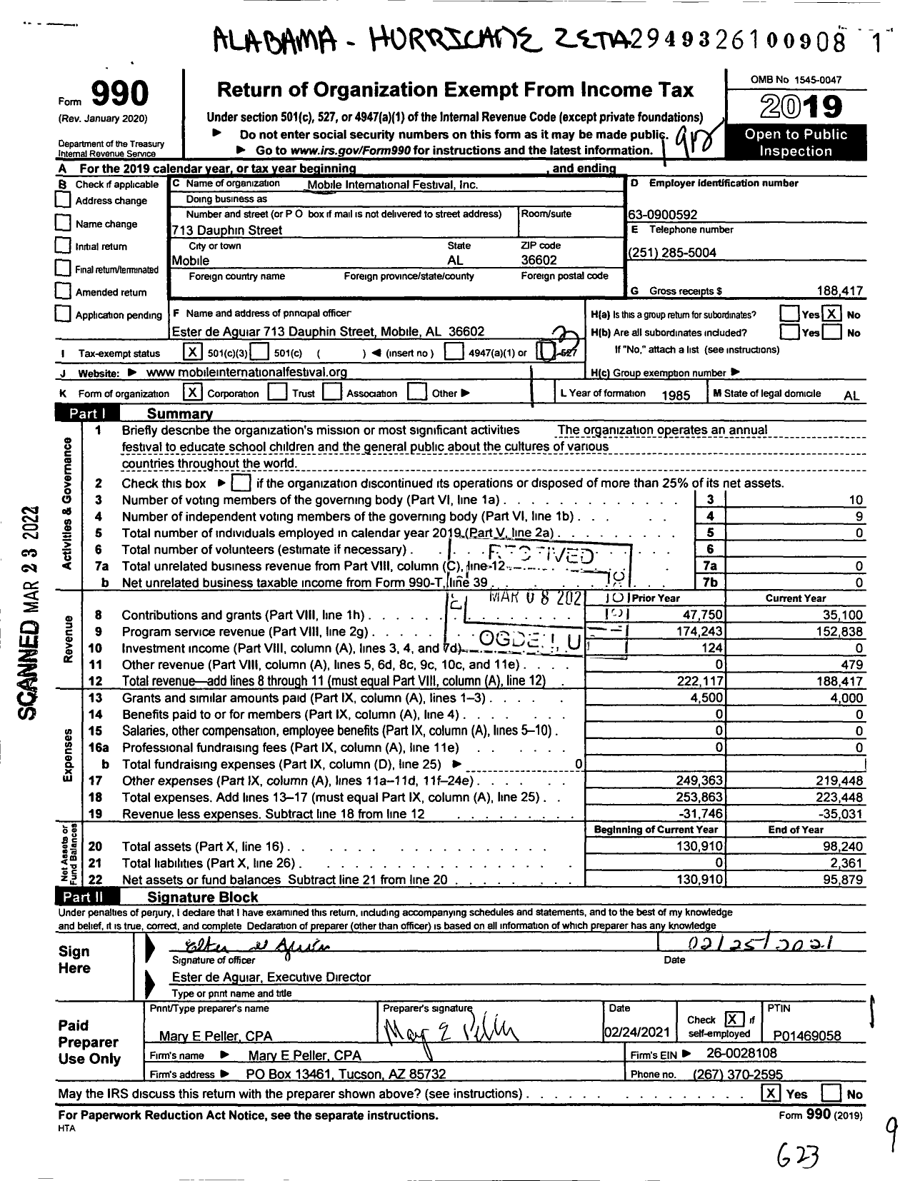 Image of first page of 2019 Form 990 for Mobile International Festival