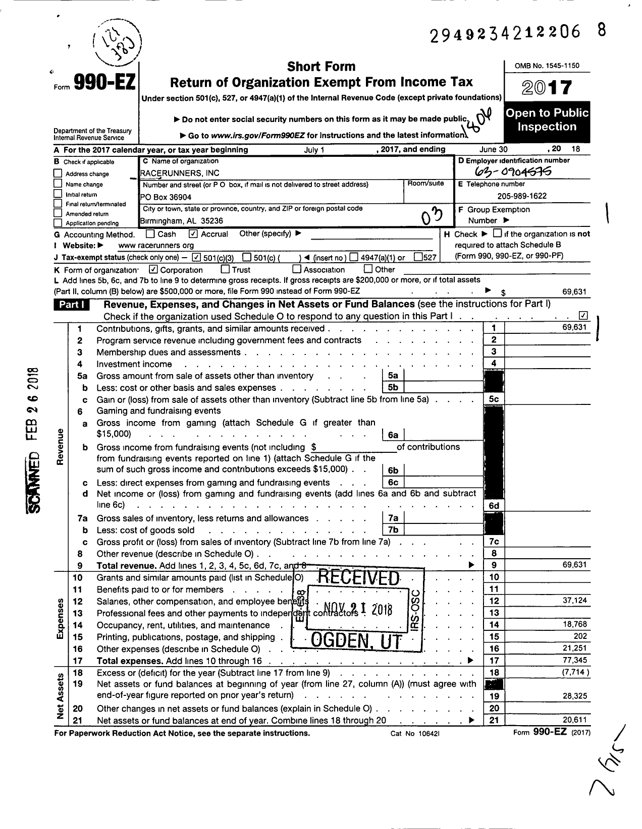 Image of first page of 2017 Form 990EZ for Racerunners