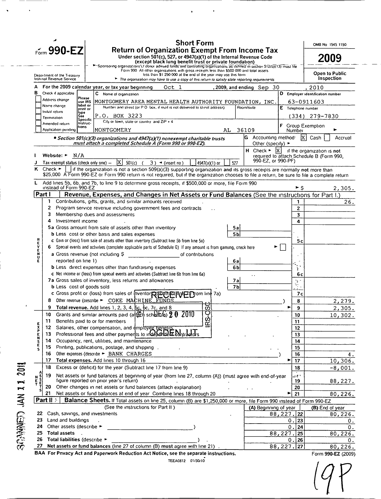 Image of first page of 2009 Form 990EZ for Montgomery Area Mental Health Authority Foundation