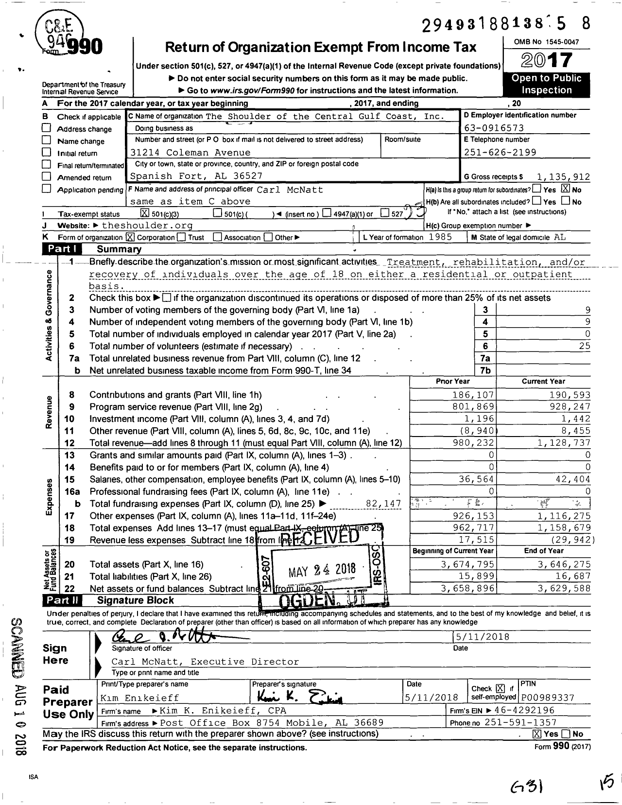 Image of first page of 2017 Form 990 for Shoulder Central Gulf Coast
