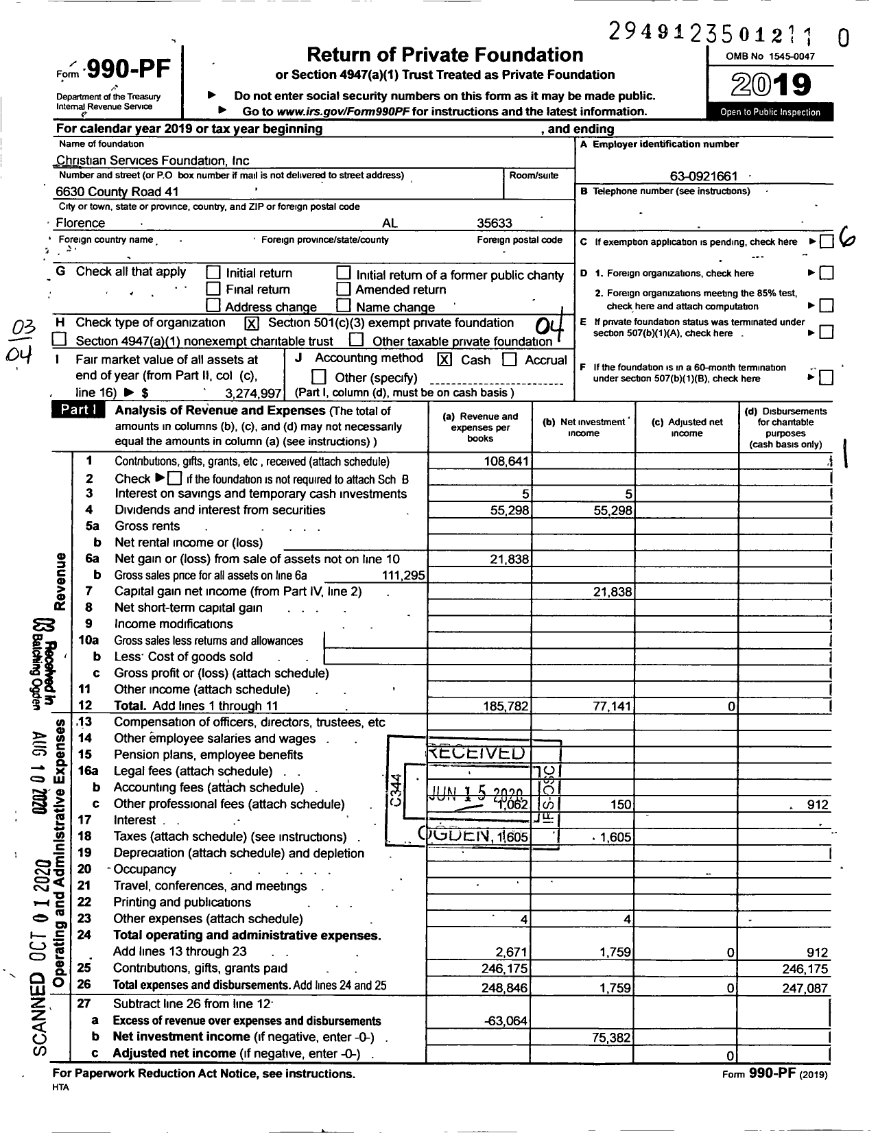 Image of first page of 2019 Form 990PR for Christian Services Foundation