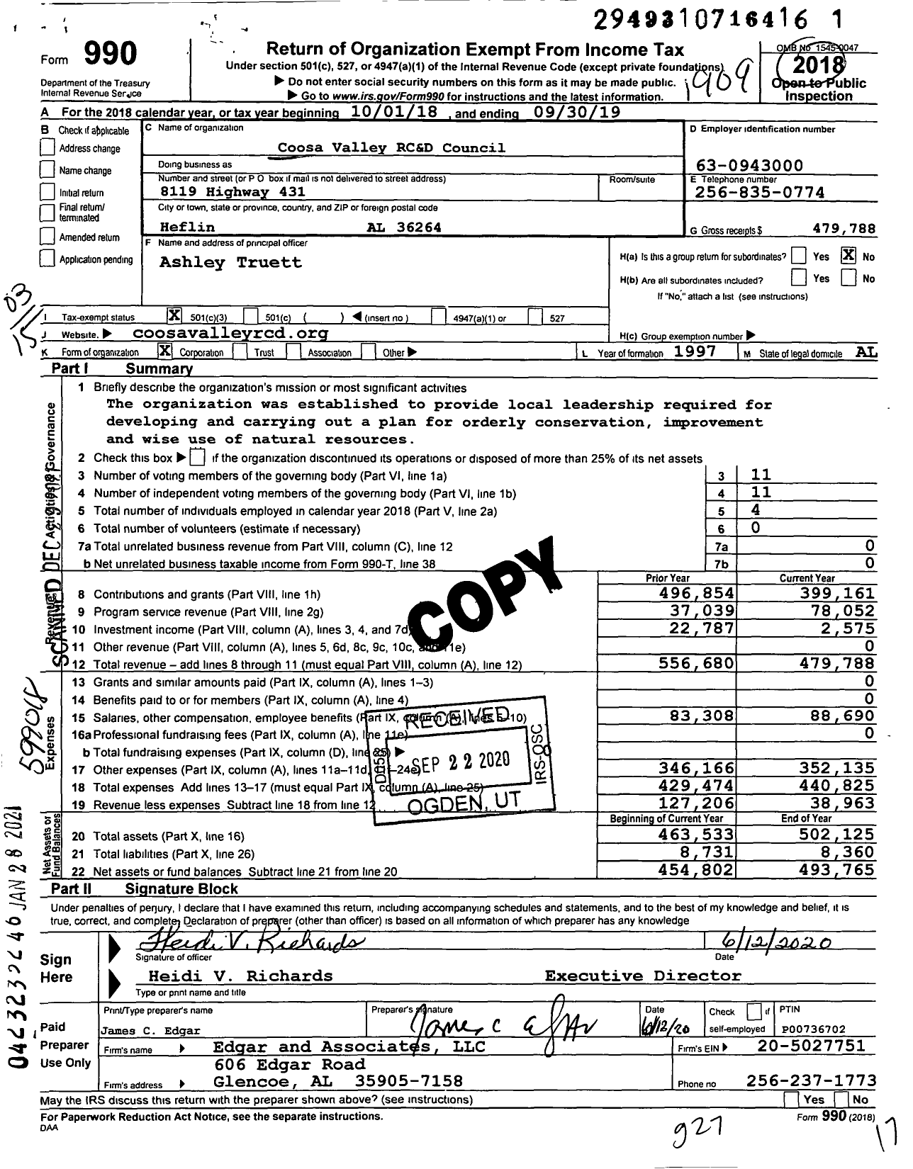 Image of first page of 2018 Form 990 for Coosa Valley RC&D Council