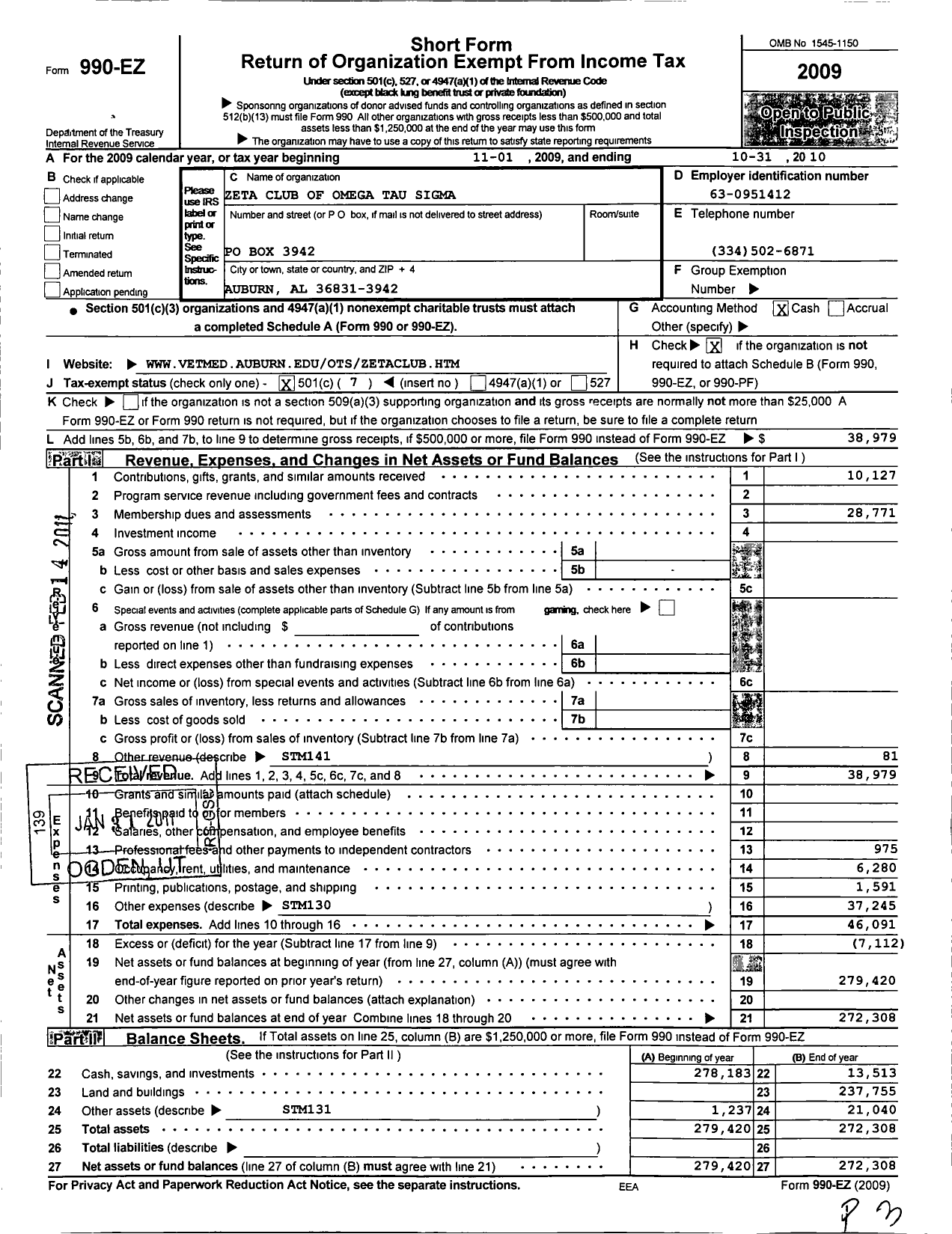 Image of first page of 2009 Form 990EO for Omega Tau Sigma Fraternity Zeta Club