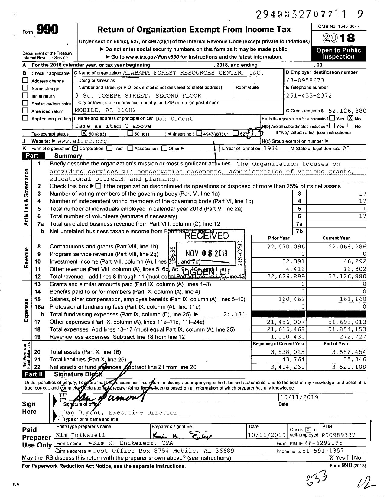 Image of first page of 2018 Form 990 for Alabama Forest Land Trust (AFRC)