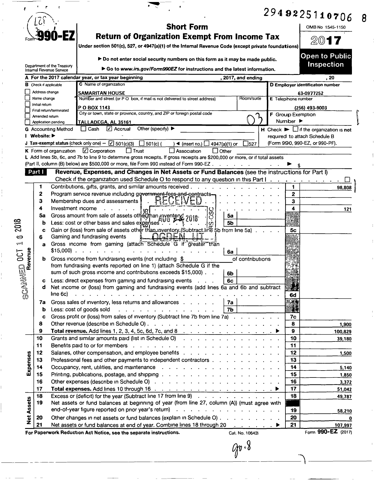 Image of first page of 2017 Form 990EZ for Samaritan House